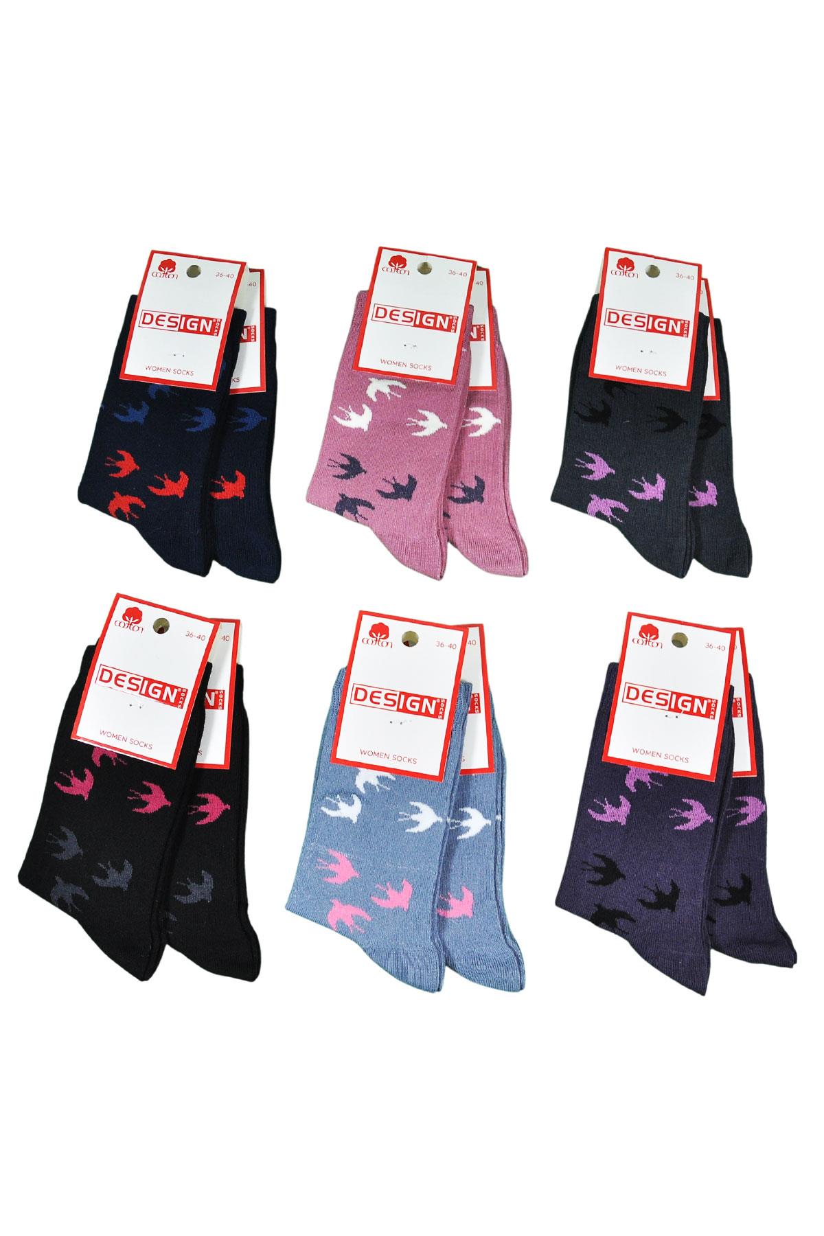 Sığırcık Desenli Soket Kadın Çorabı - Koyu Asorti - 36-40 Numara - %70 Pamuk | Design Socks