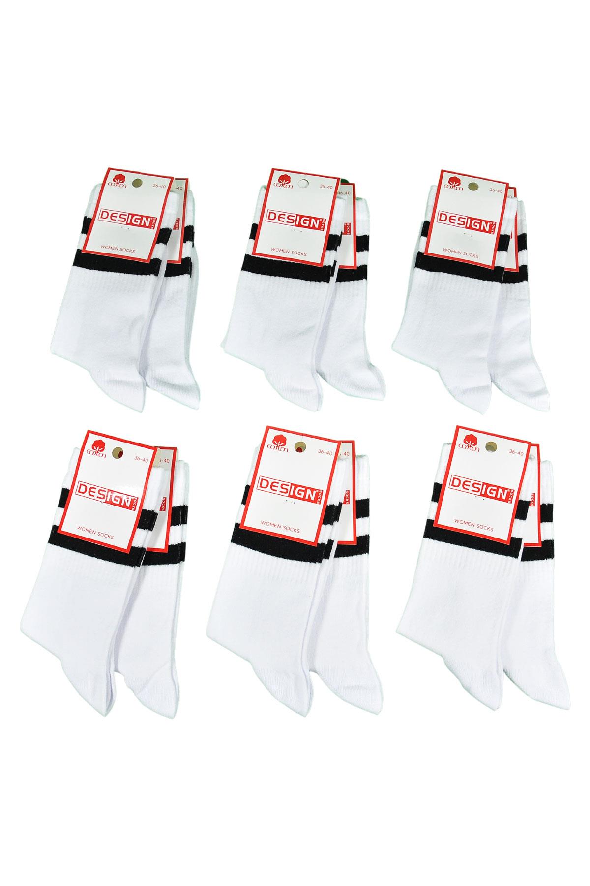 Siyah Çemberli Soket Kadın Çorabı - Beyaz - 36-40 Numara - %70 Pamuk | Design Socks