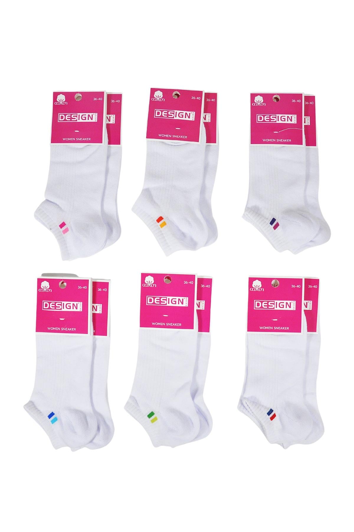 Ufak Çizgi Desenli Patik Kadın Çorabı - Beyaz - 36-40 Numara - %70 Pamuk | Design Socks