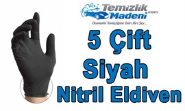 5 Çift Siyah Nitril Eldiven L Beden