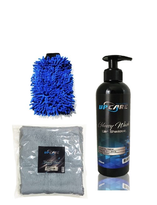 Upcare Yıkama Seti - Glossy Wash 450 ML Şampuan + Peluş Yıkama Eldiveni + 50x70 Kurulama Havlusu