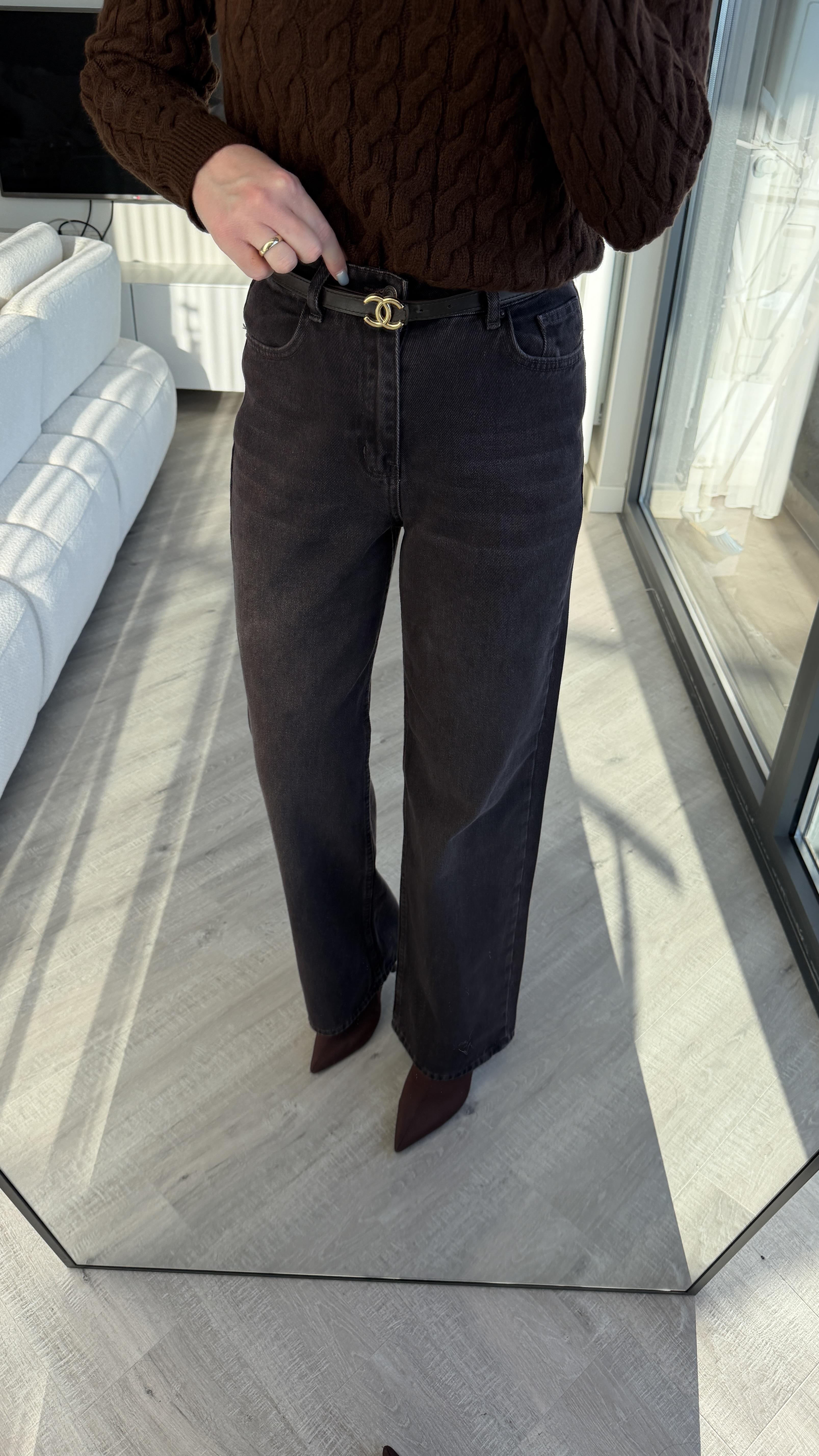 Acı Kahve Vintage Yıkamalı Wide Leg Jean
