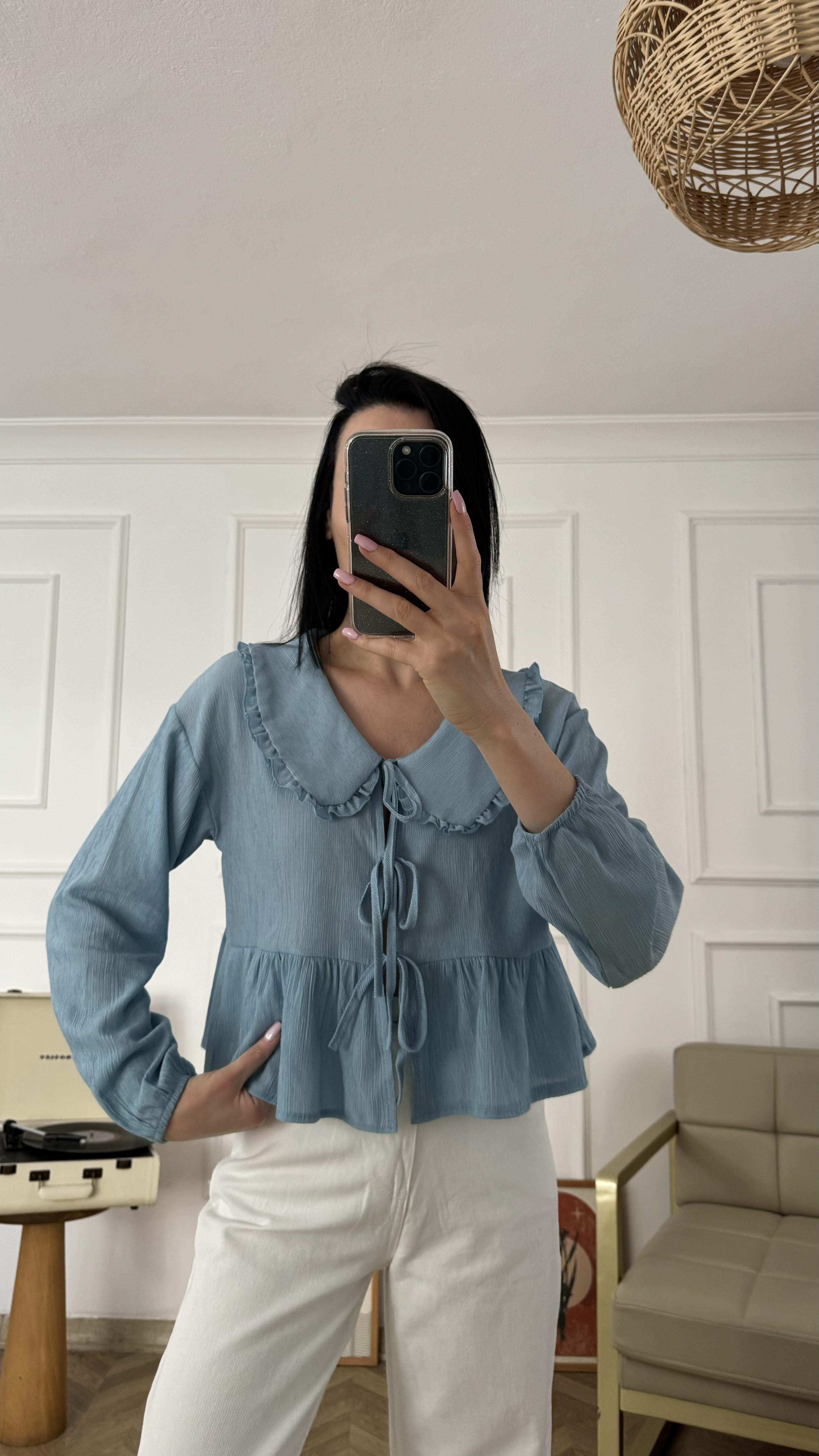 Bebe Mavi Bebe Yaka Bağlamalı Bluz