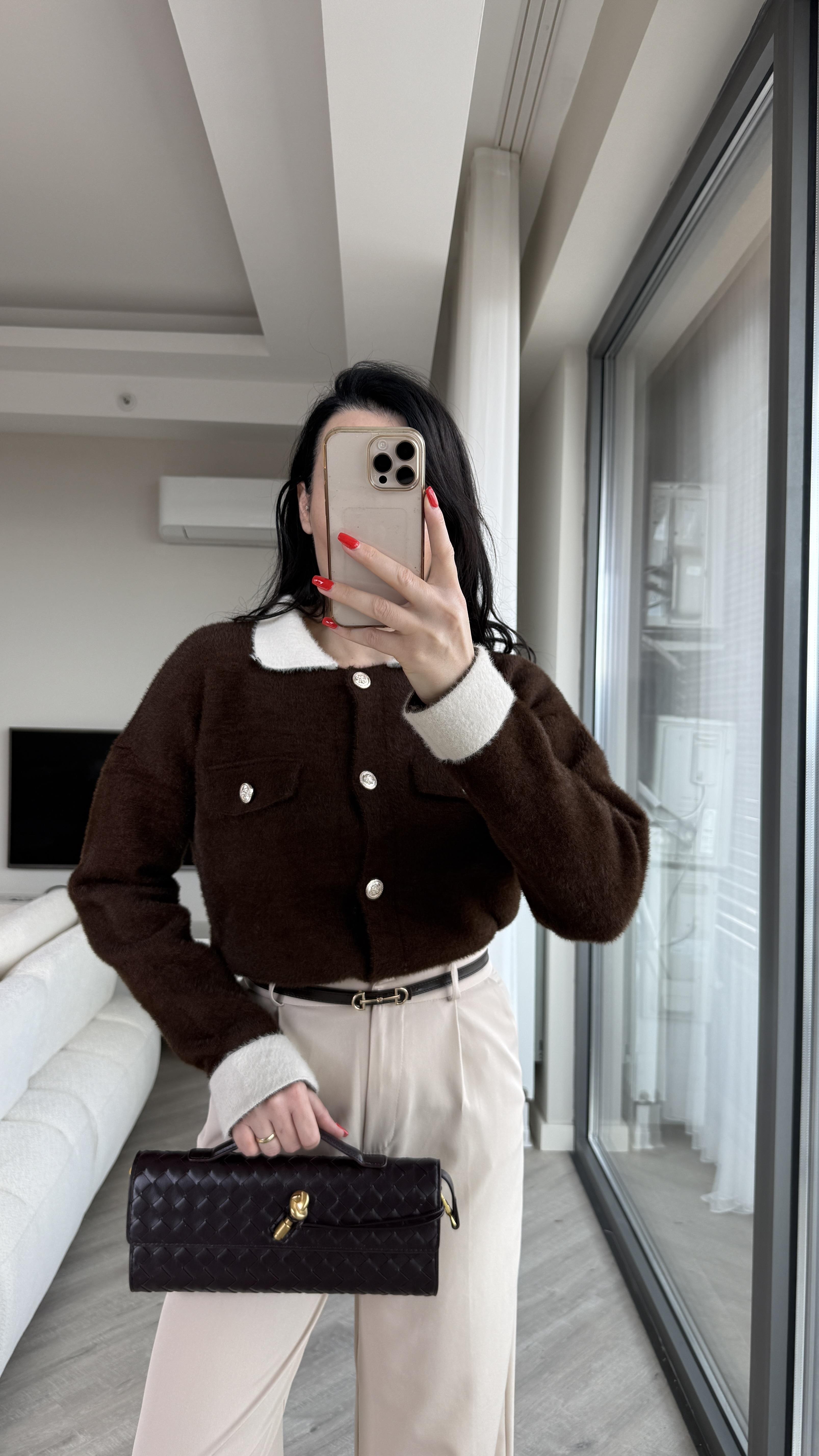 Bej Kahve Premium Kumaş Hırka