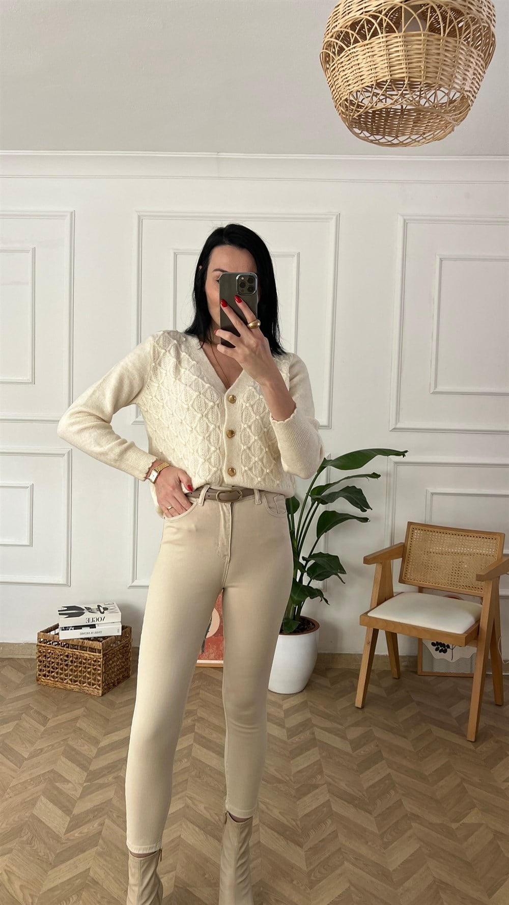 Bej Power Likralı Toparlayıcı Skinny Jean