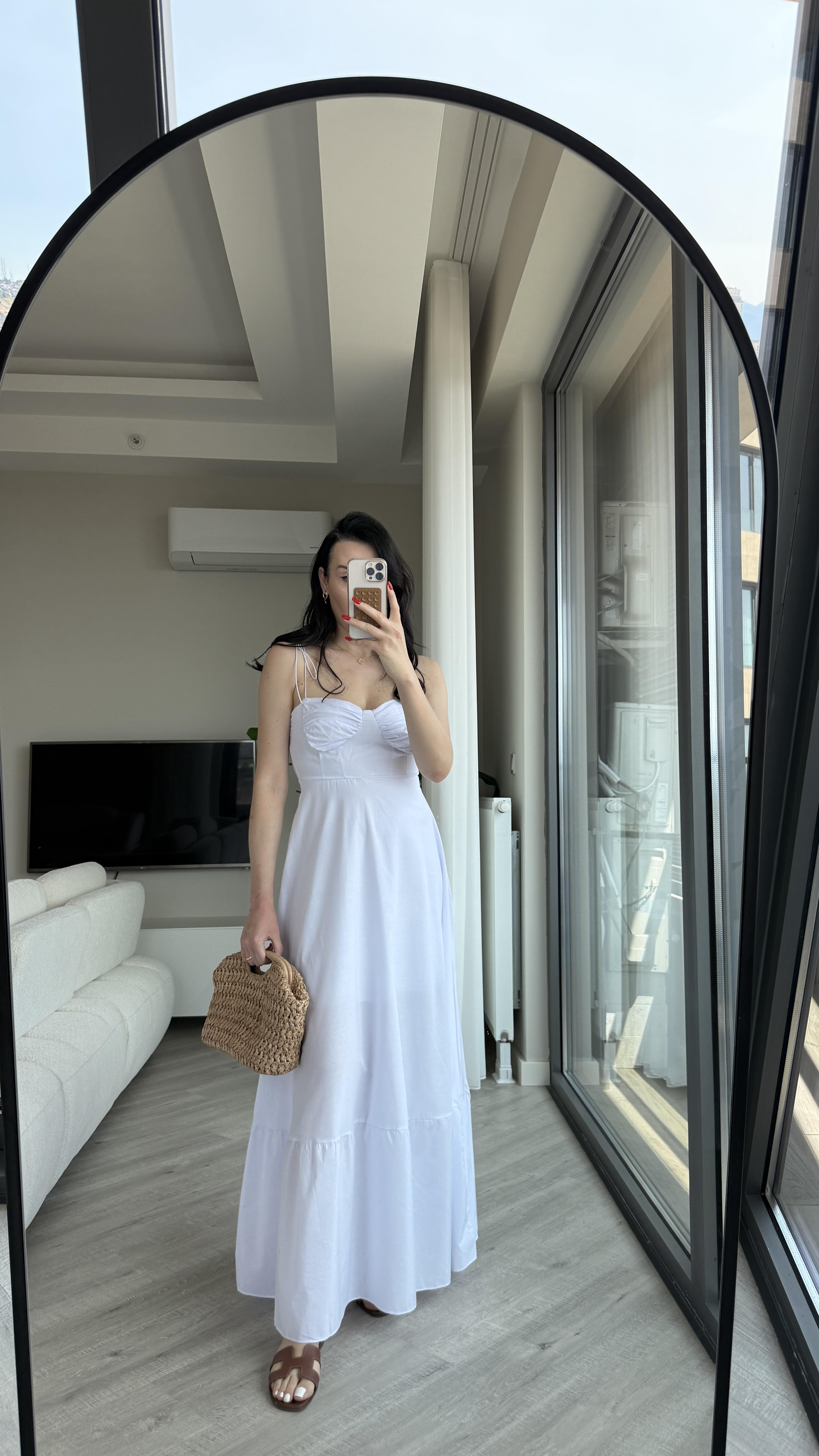 Beyaz İp Askılı Voila Elbise
