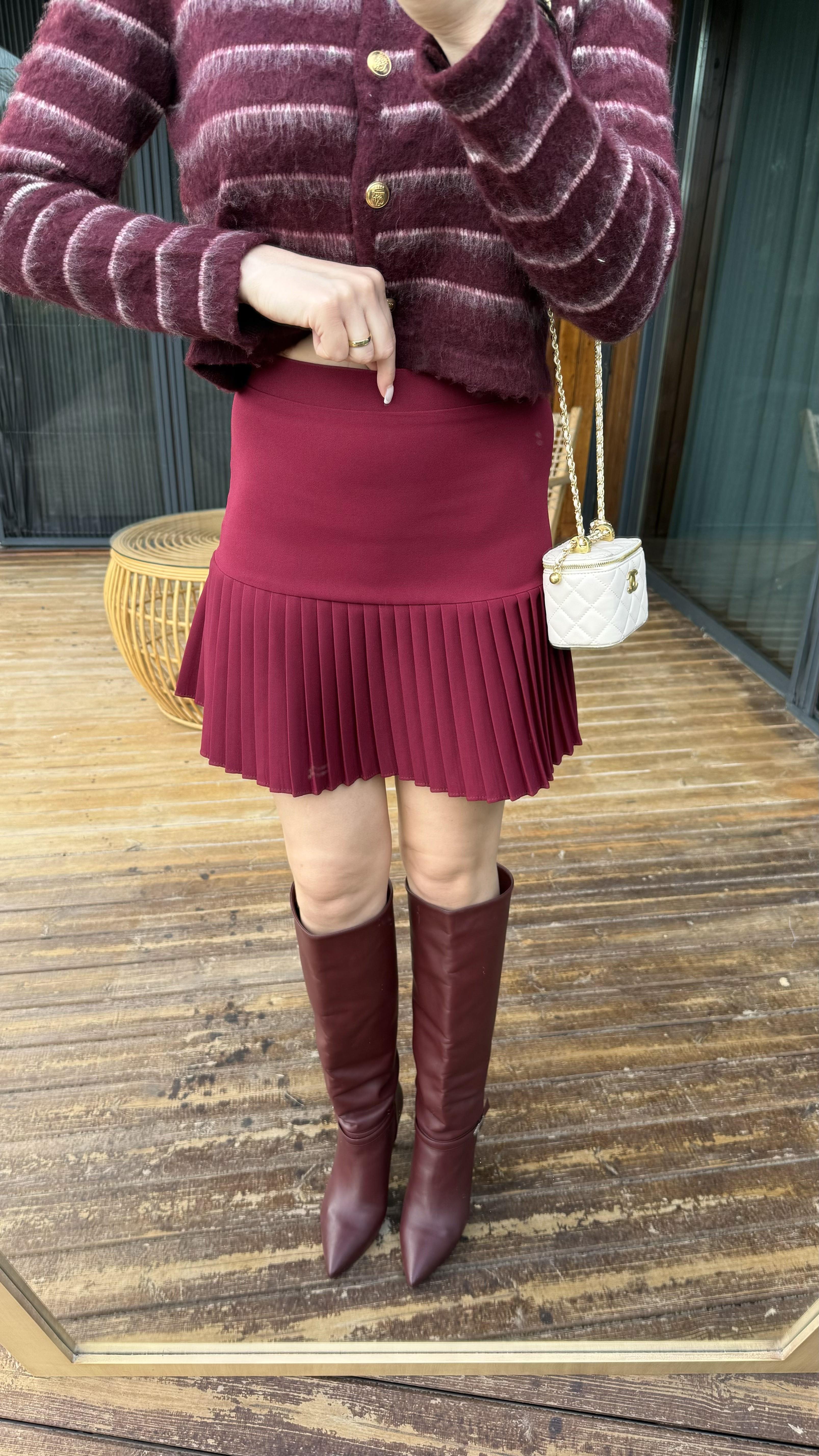 Bordo Pileli Etek