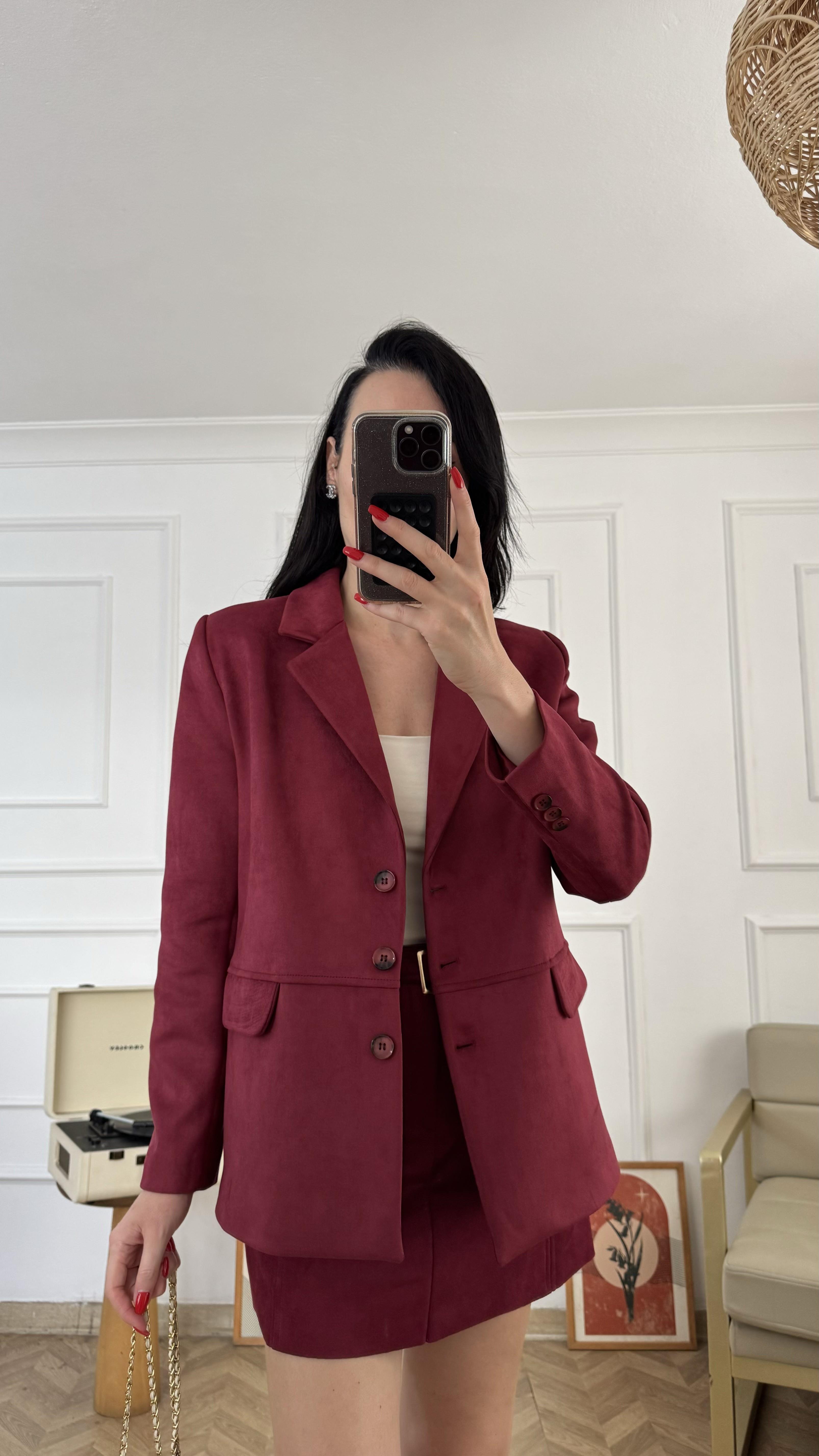 Bordo Süet Blazer Ceket 