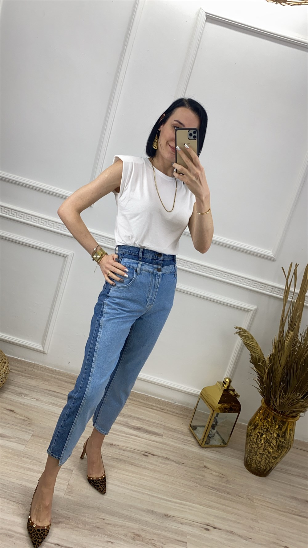 Çift Bel Mom Jean