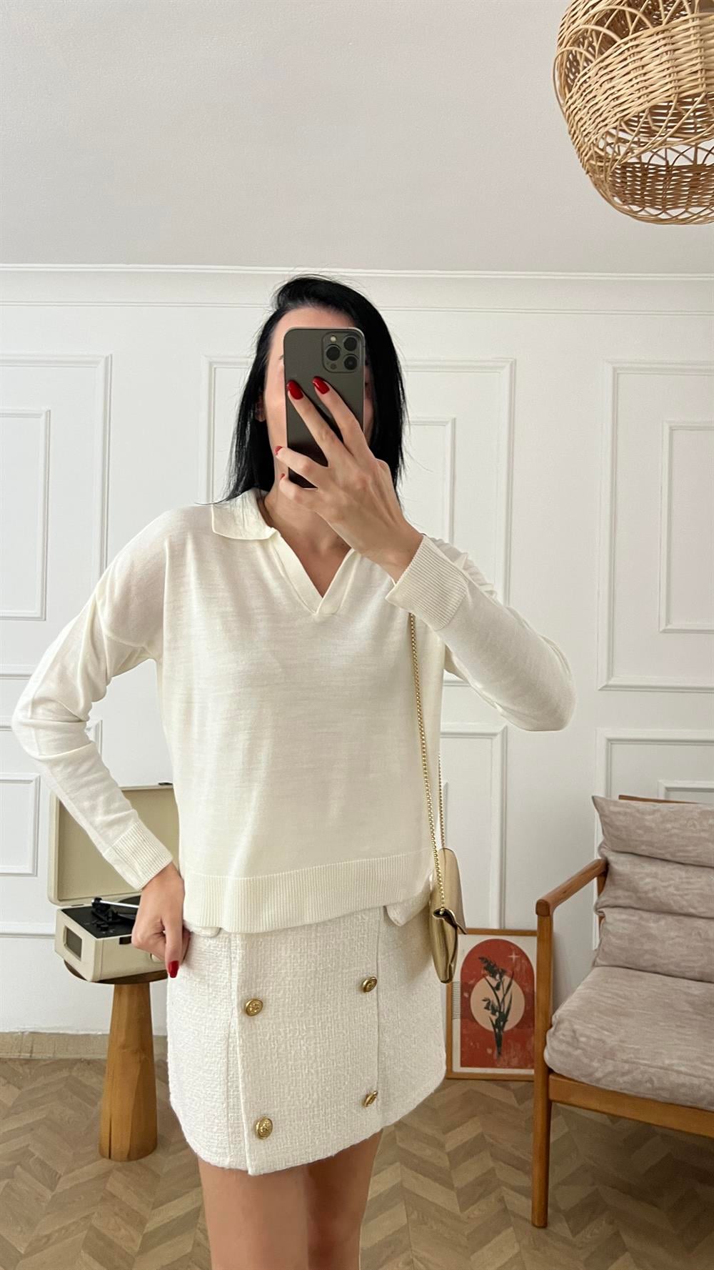 Ekru Polo Yaka Mevsimlik Triko