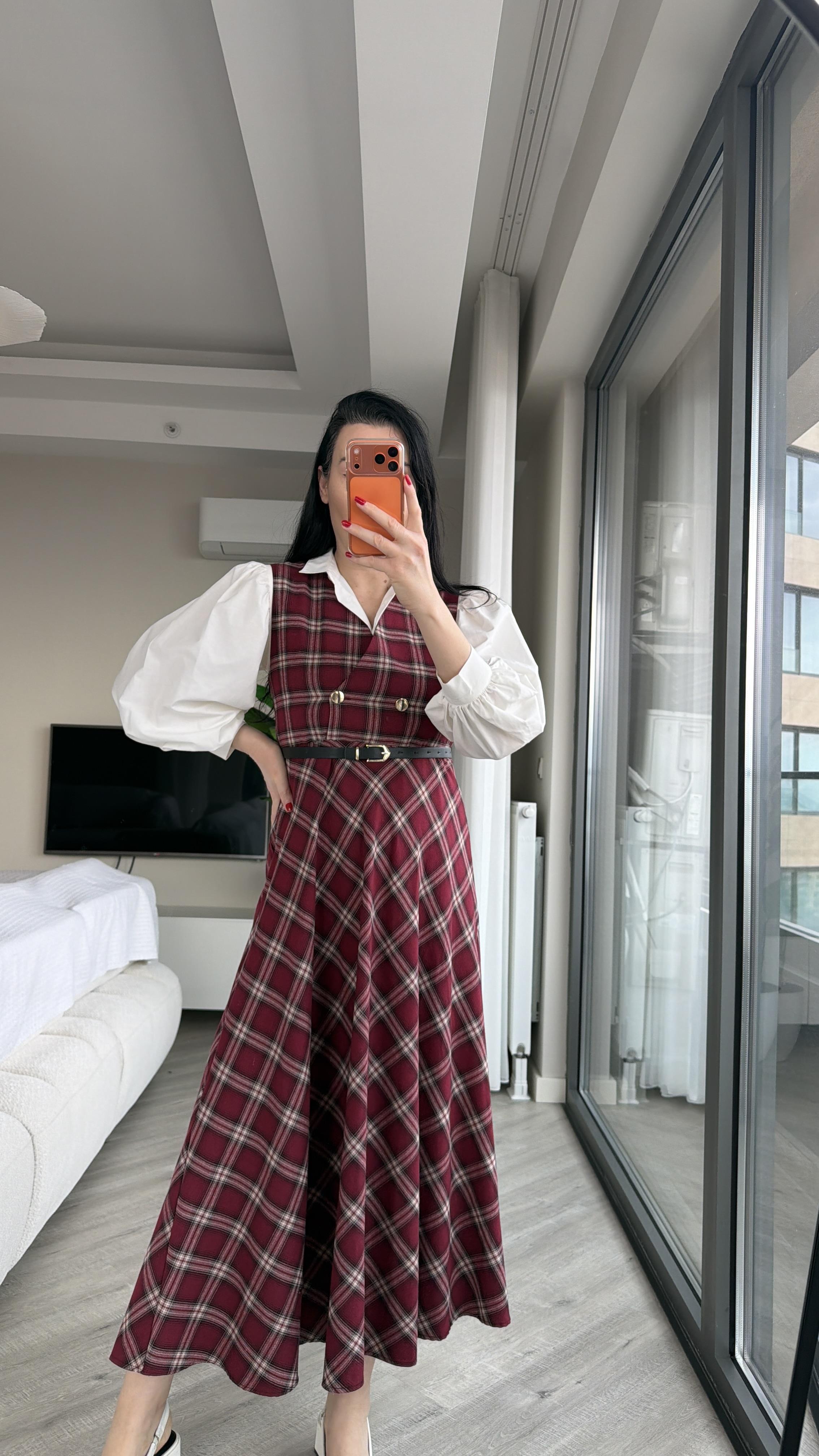 Kırmızı Ekose Desen Jile