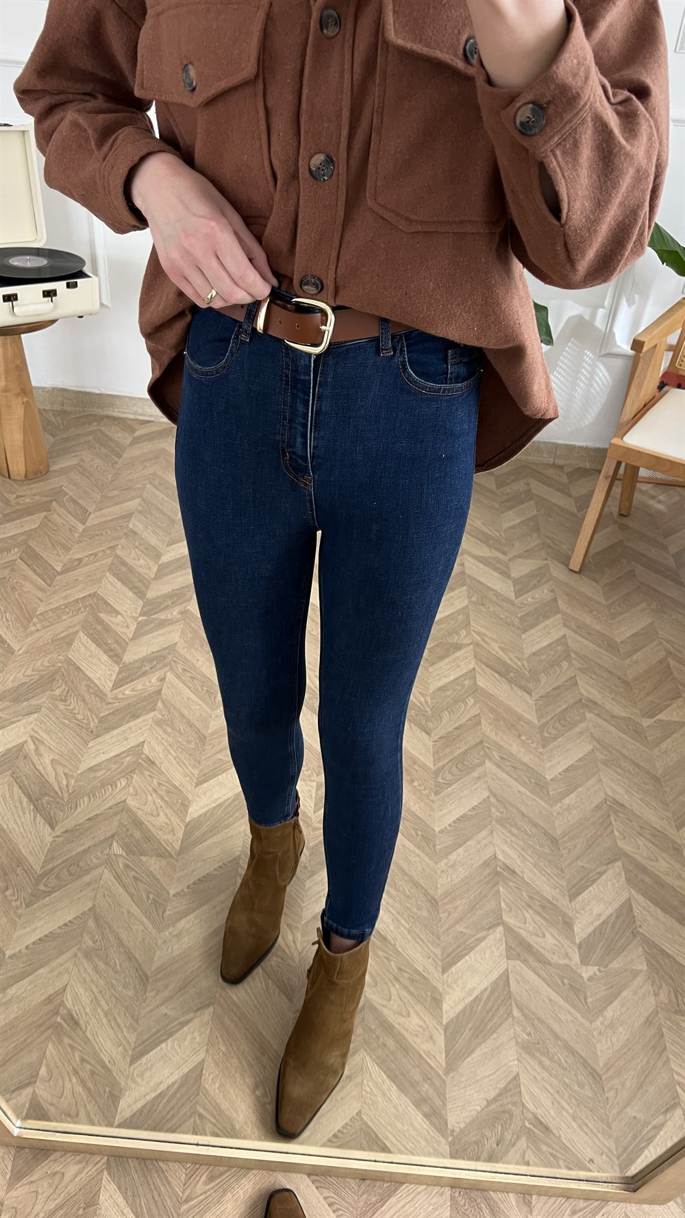 Lacivert Yüksek Bel Likralı Toparlayıcı Jean