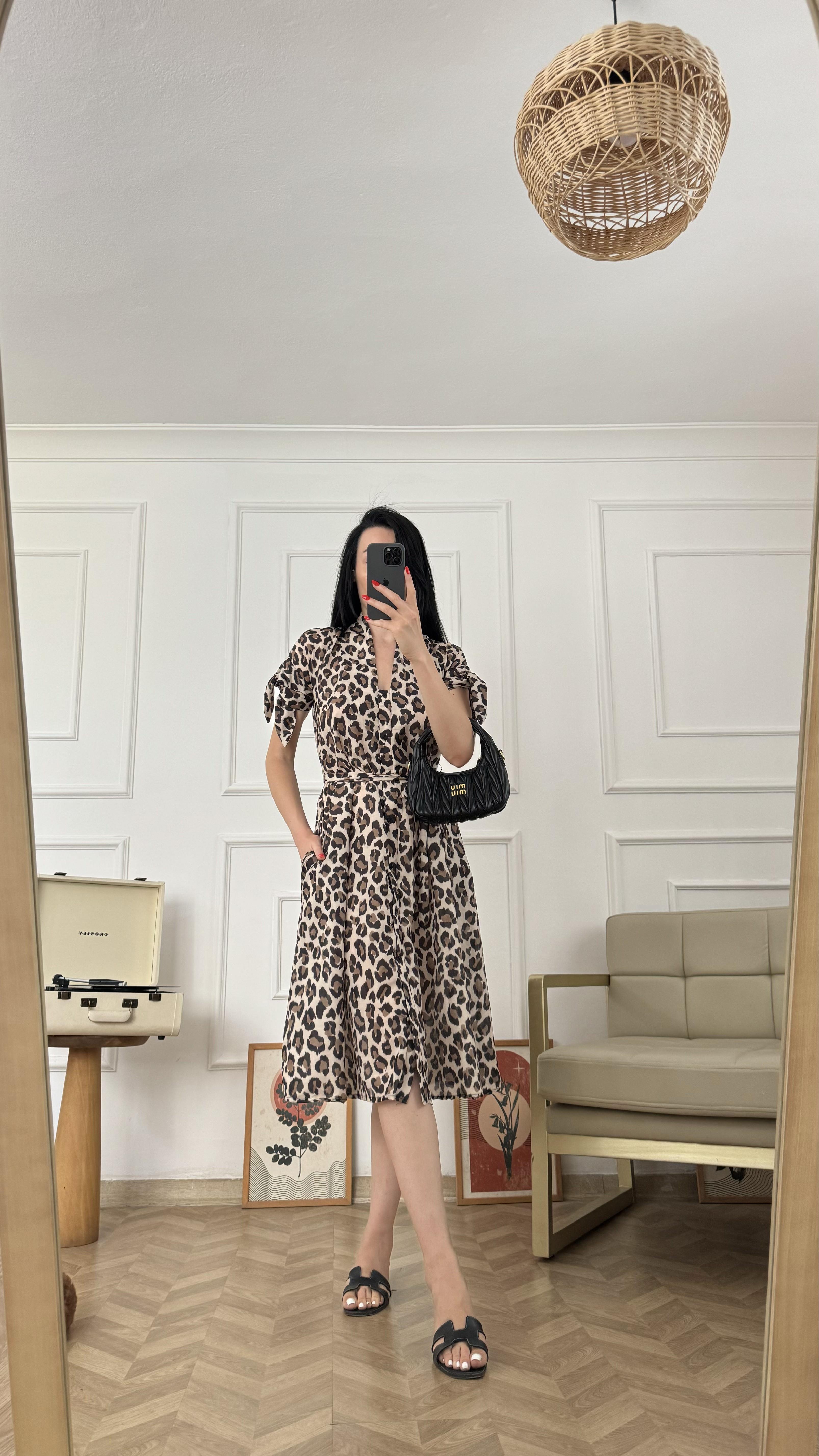 Leopar Desen Kuşaklı Elbise
