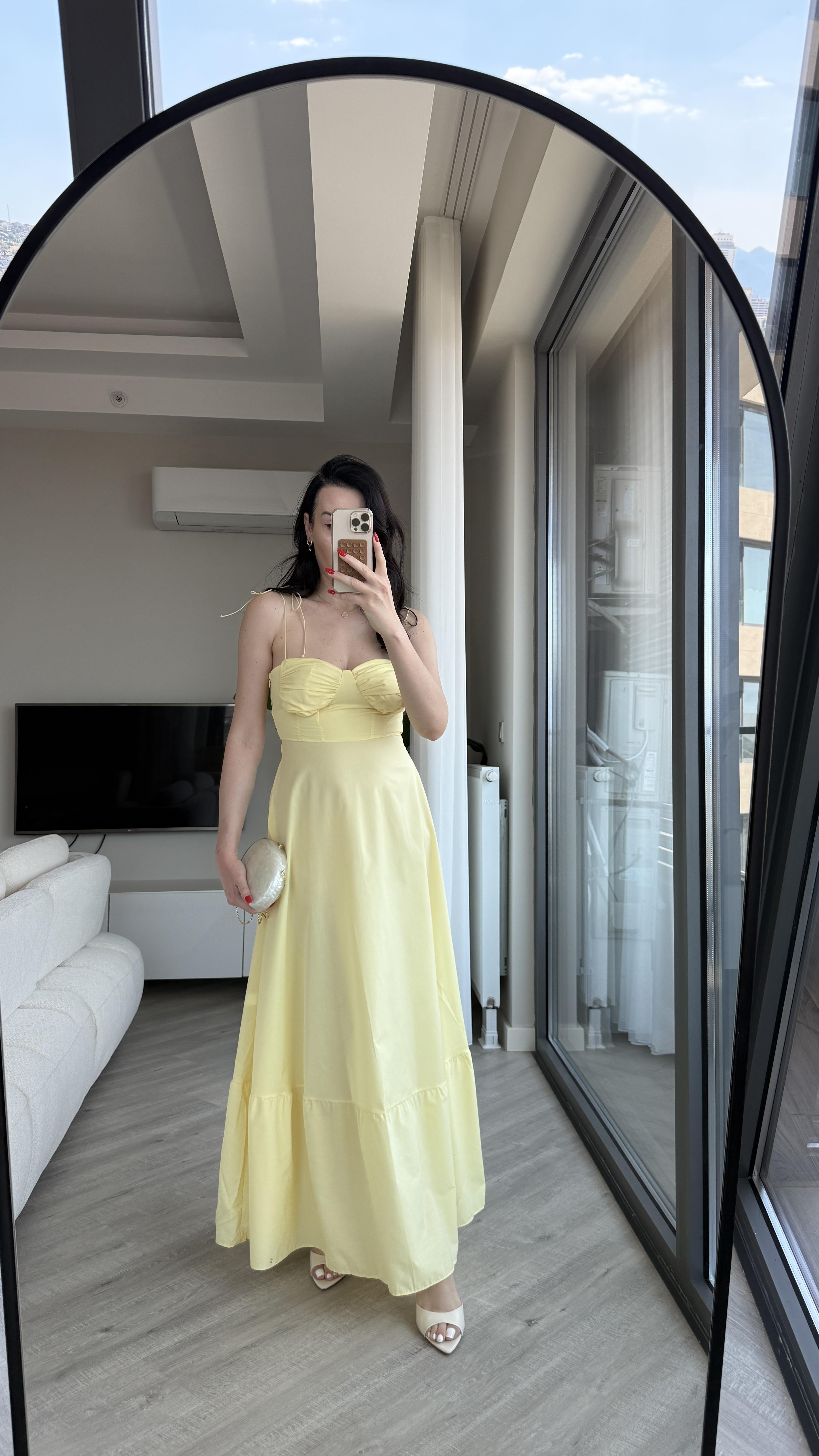 Sarı İp Askılı Voila Elbise