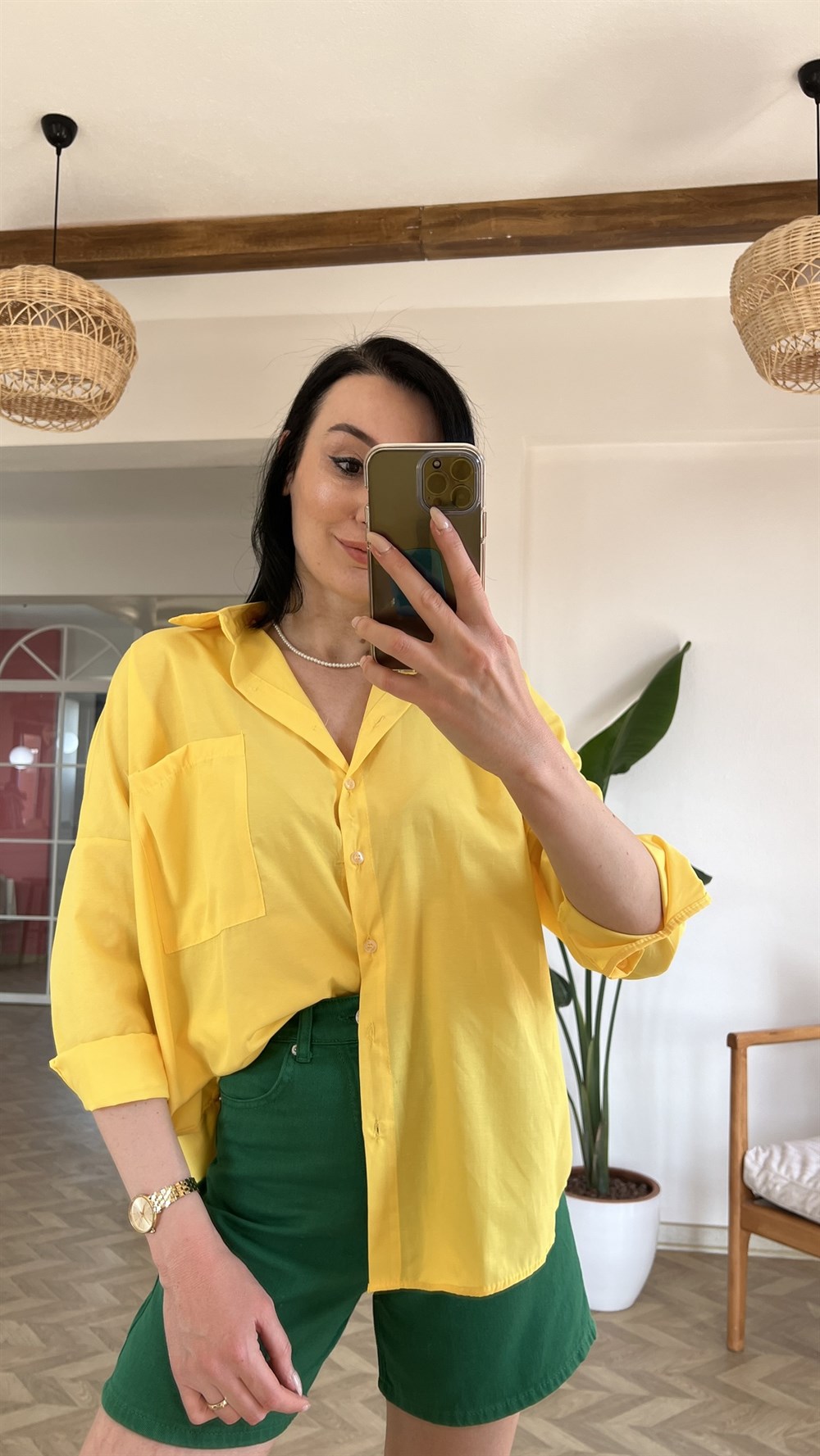 Sarı Poplin Gömlek