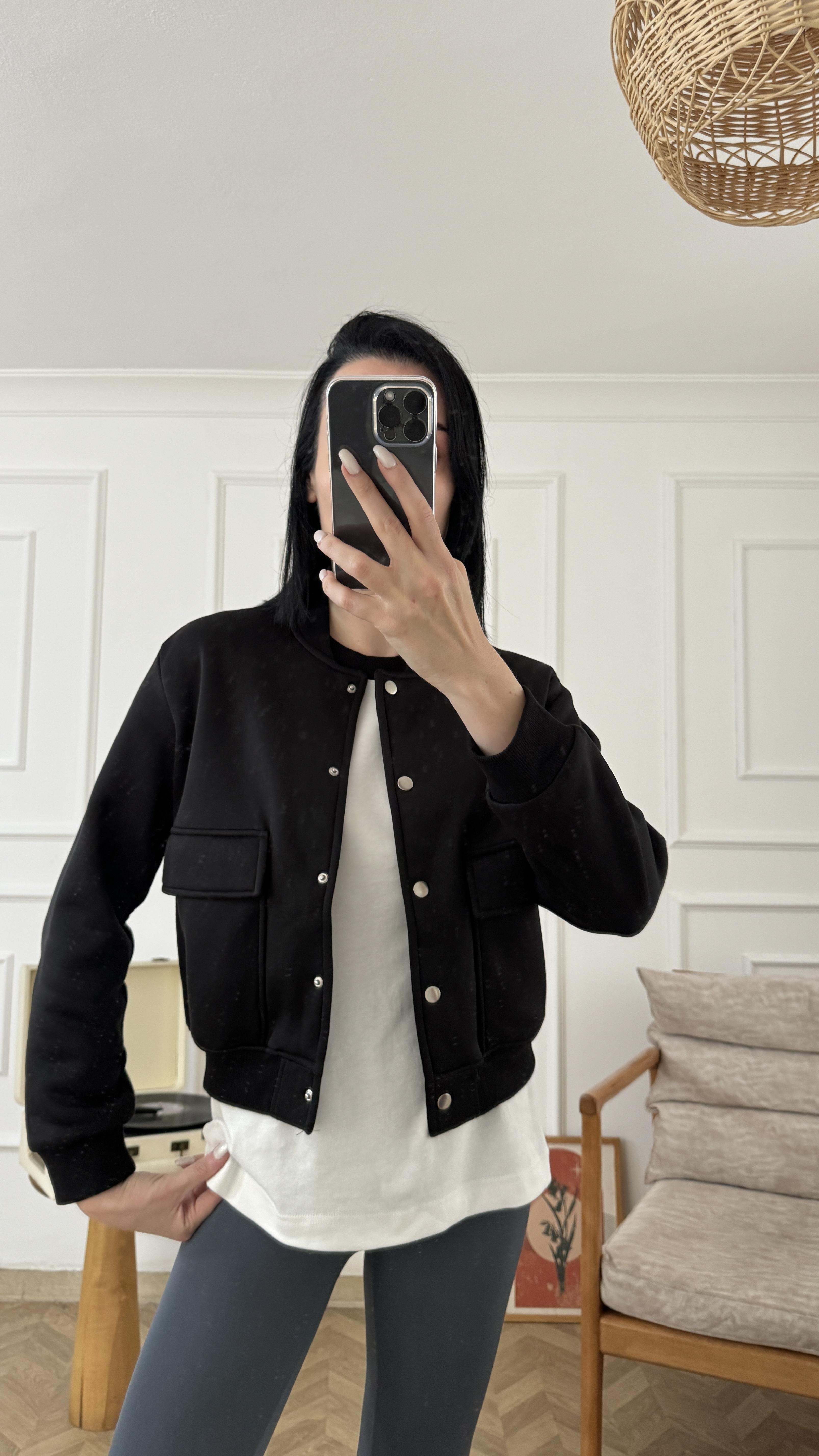 Siyah Cepli Bomber Ceket