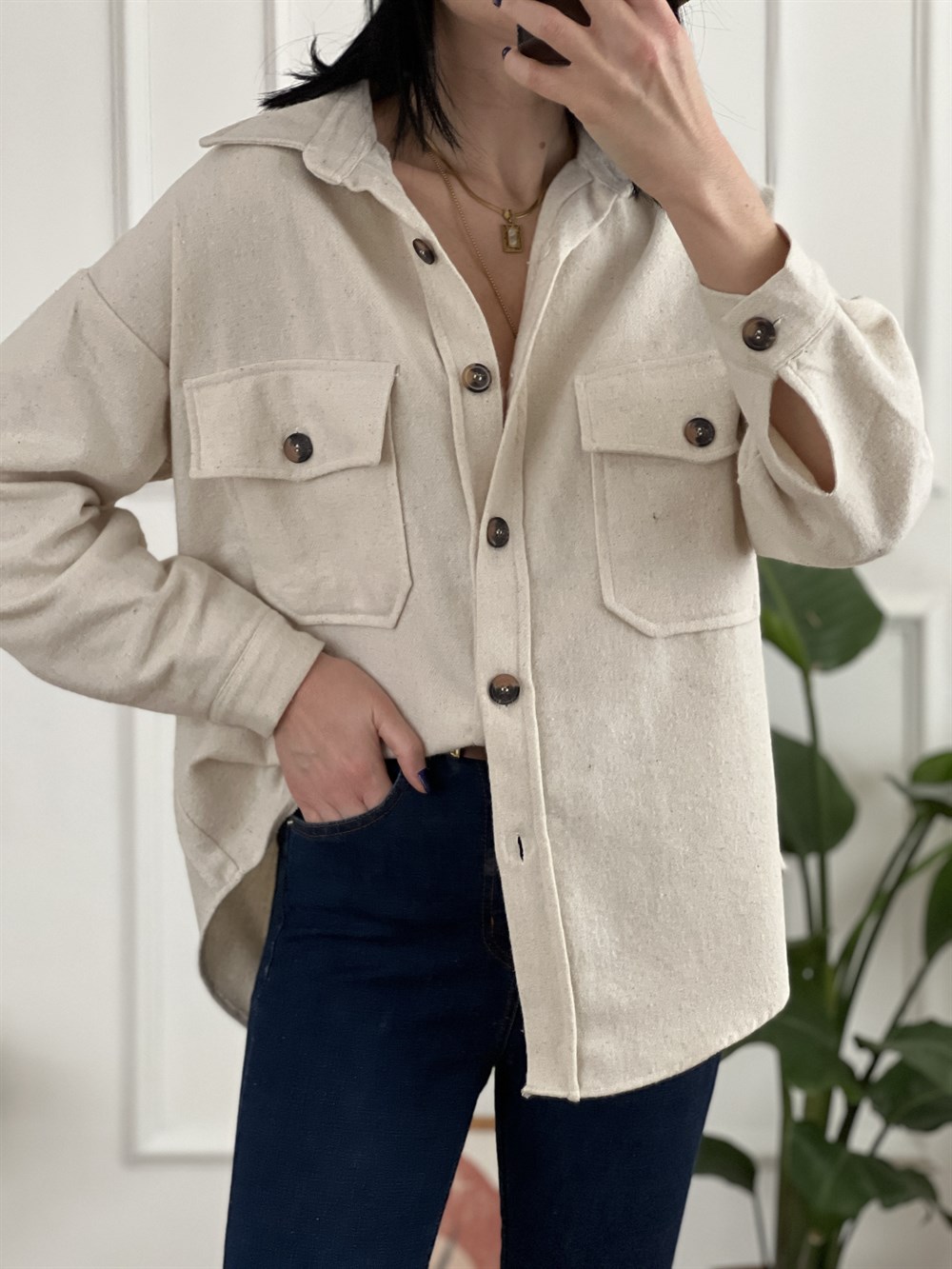 Taş Rengi Cepli Kaşe Gömlek