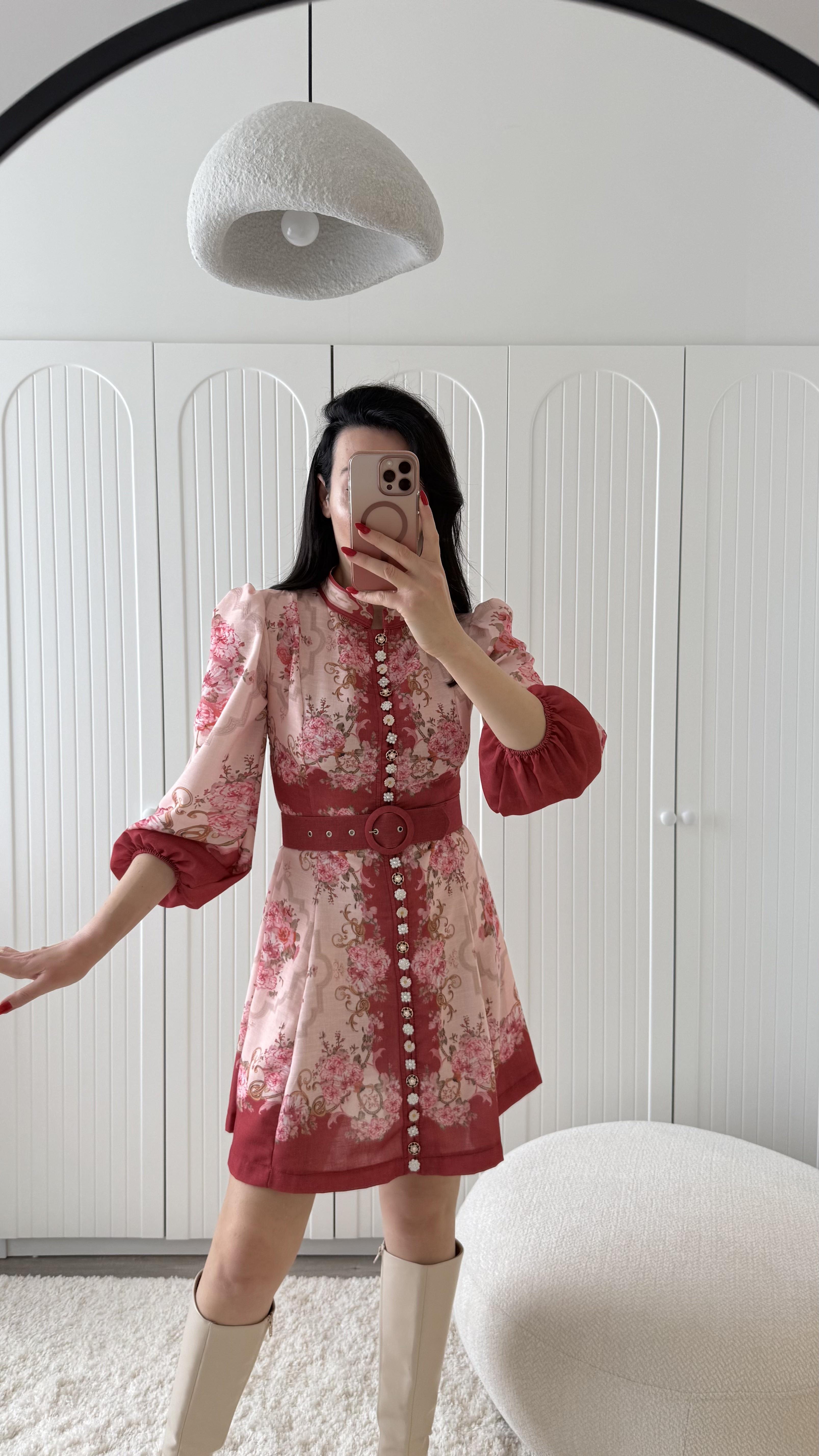 Zimmer Kemerli Taşlı Düğmeli Elbise
