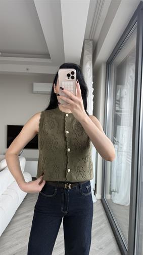Haki Nakış Detaylı Yelek