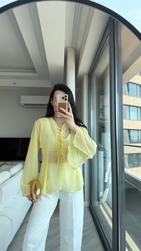 Sarı İspanyol Kol Şifon Bluz