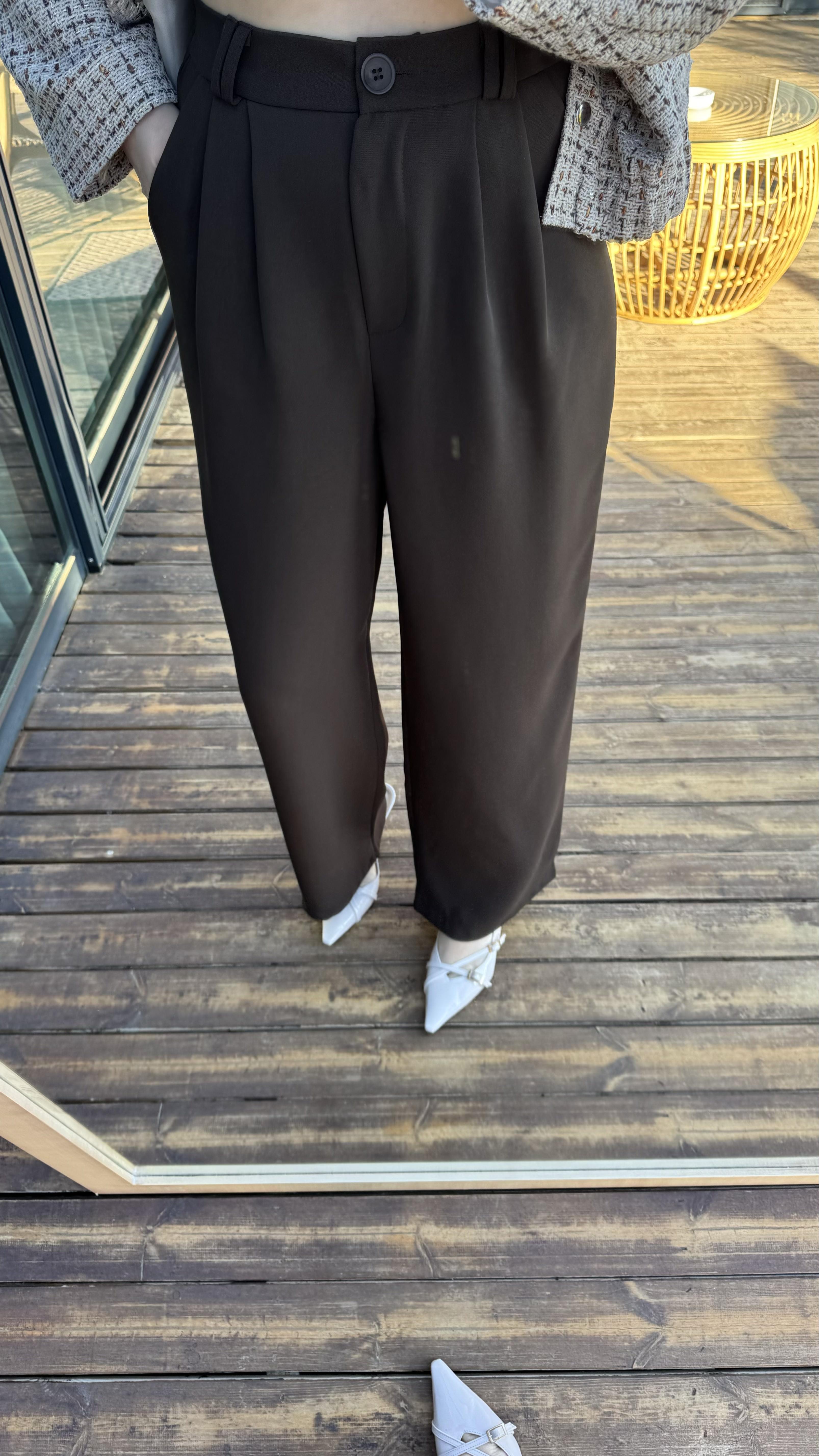 Acı Kahve Bel Kısmı Lastikli Tok Crep Kumaş Pantalon