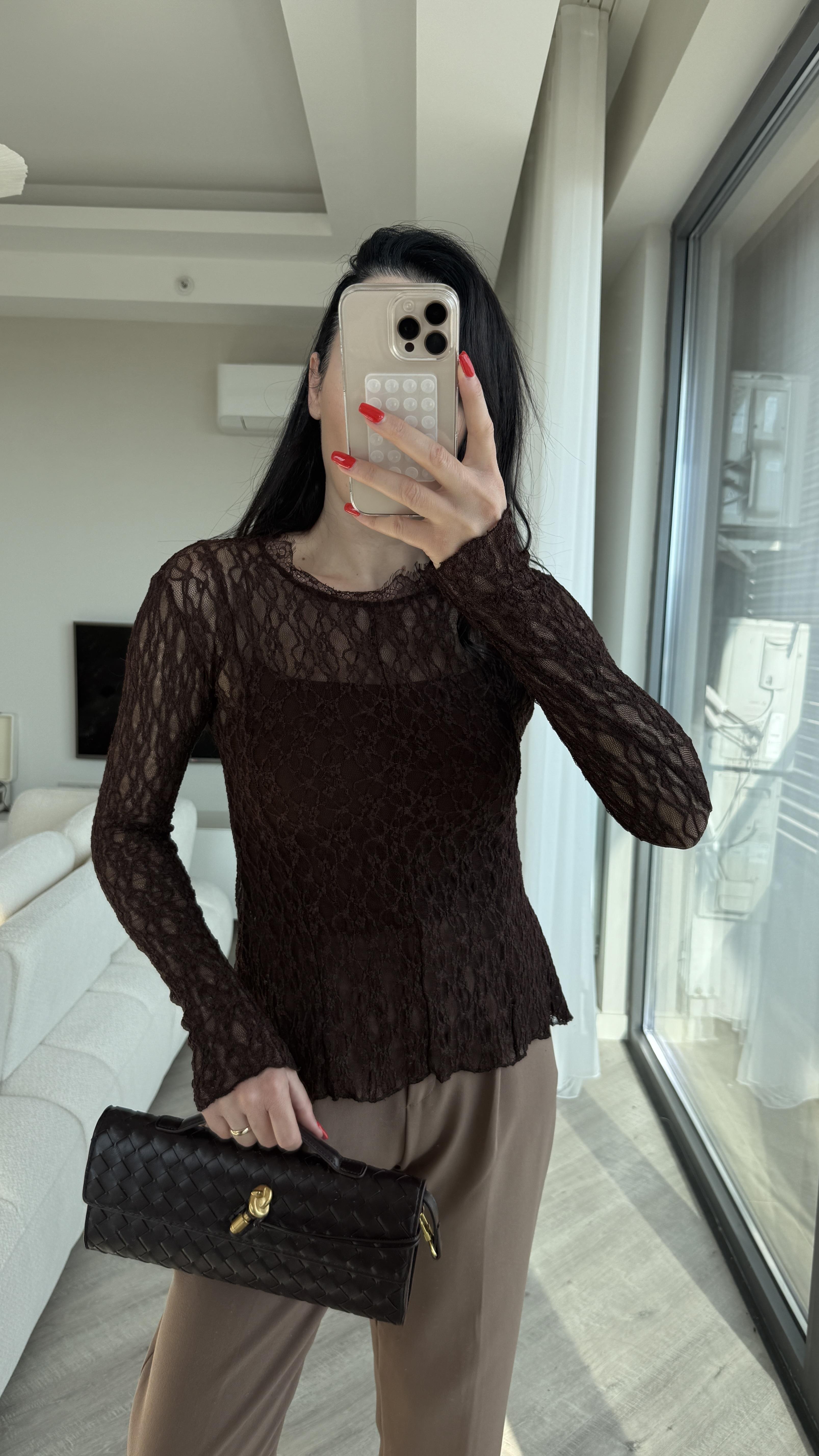 Acı Kahve Dantel Bluz