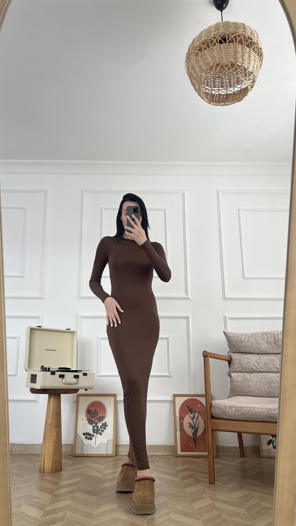 Acı Kahve Full Likralı Elbise