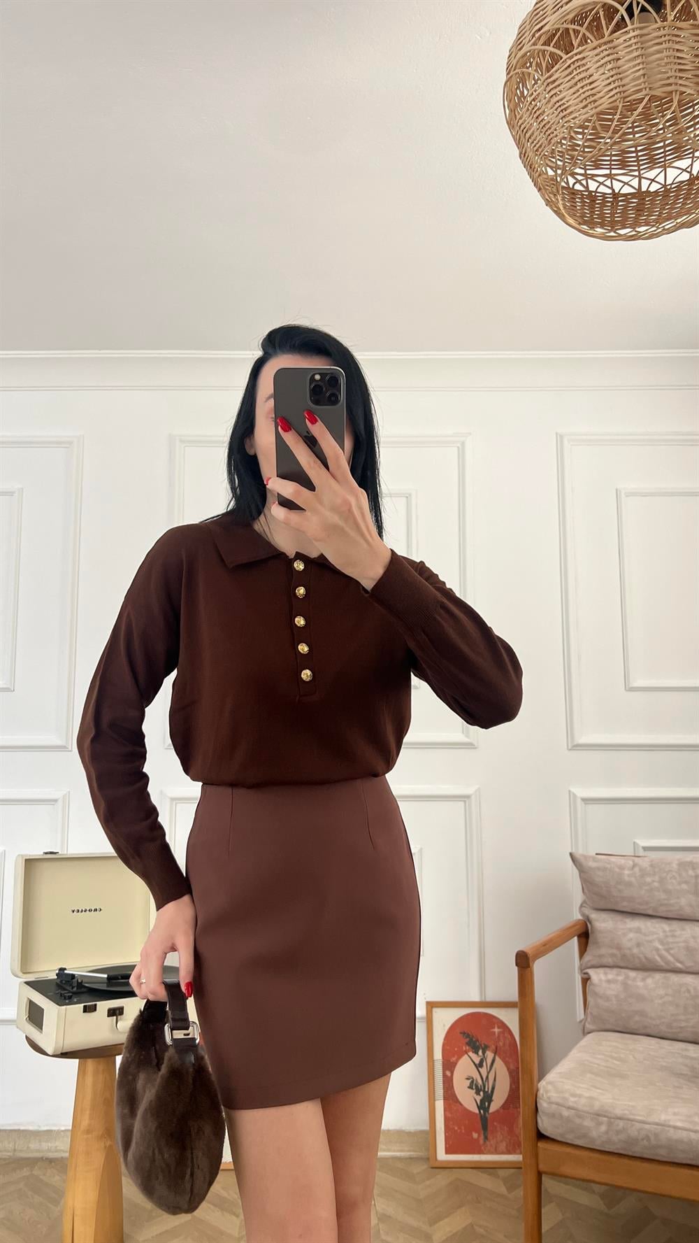 Acı Kahve Gold Düğmeli Triko