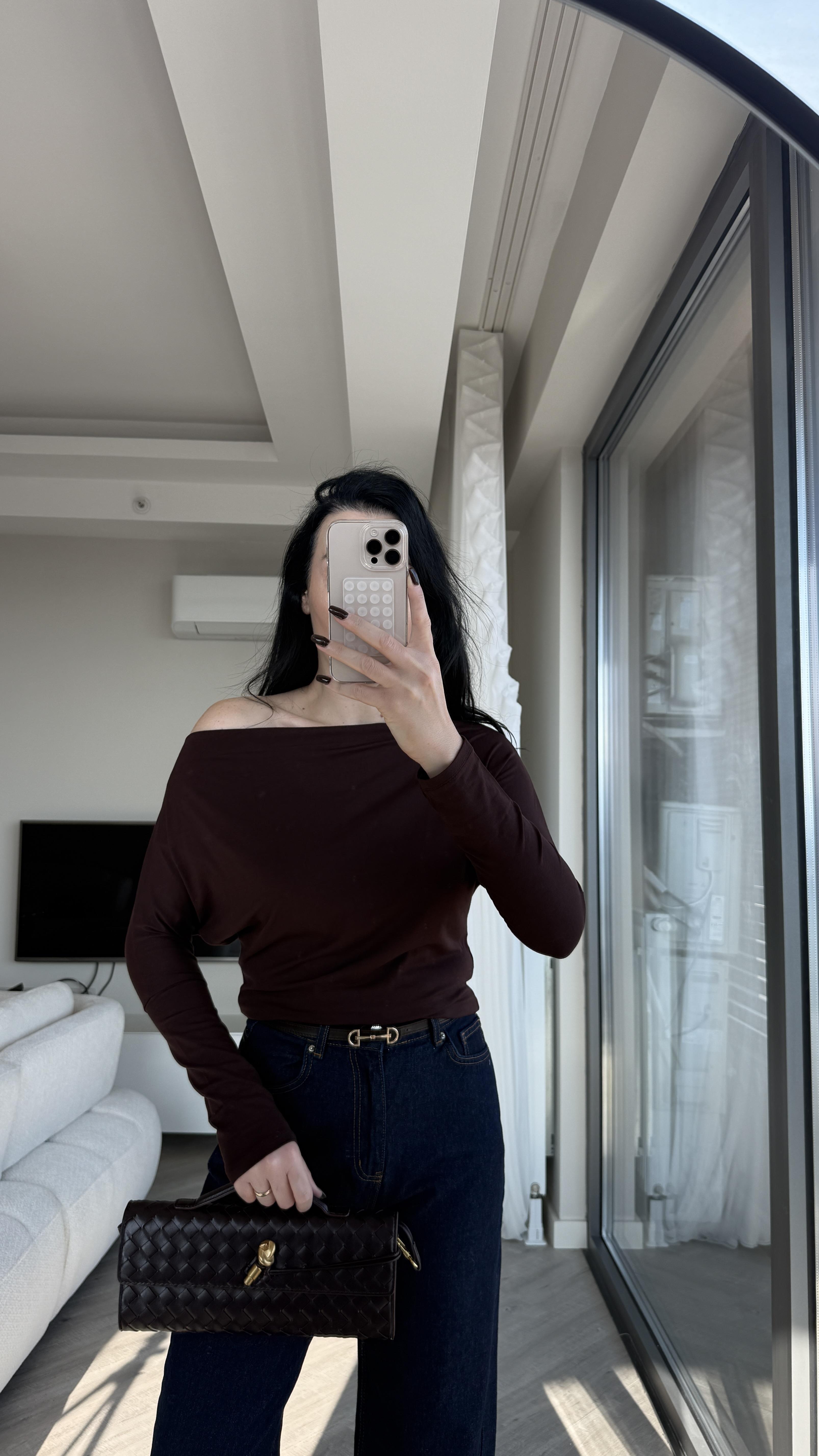 Acı Kahve Kayık Yakalı Bluz