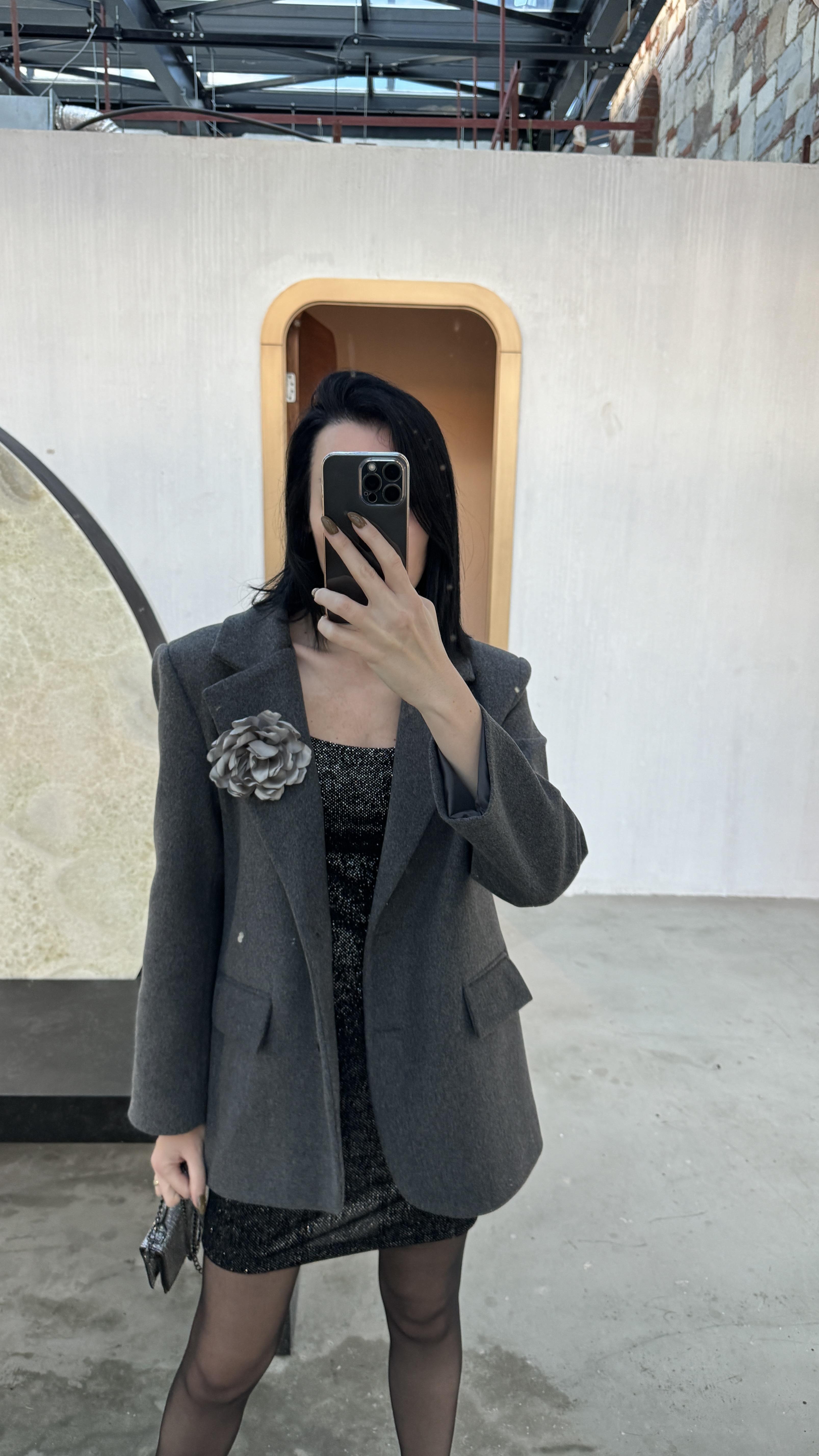 Antrasit Kaşe Oversize Ceket