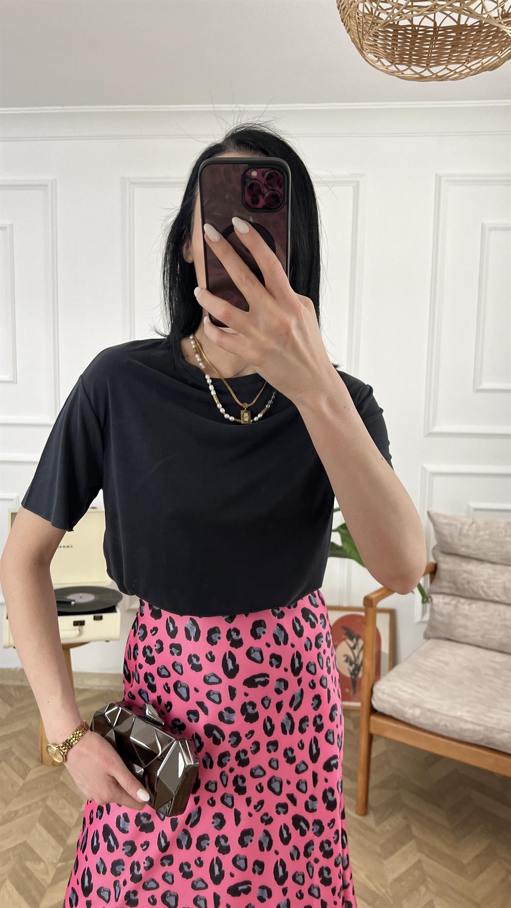 Antrasit Pembe Dokulu Tshirt