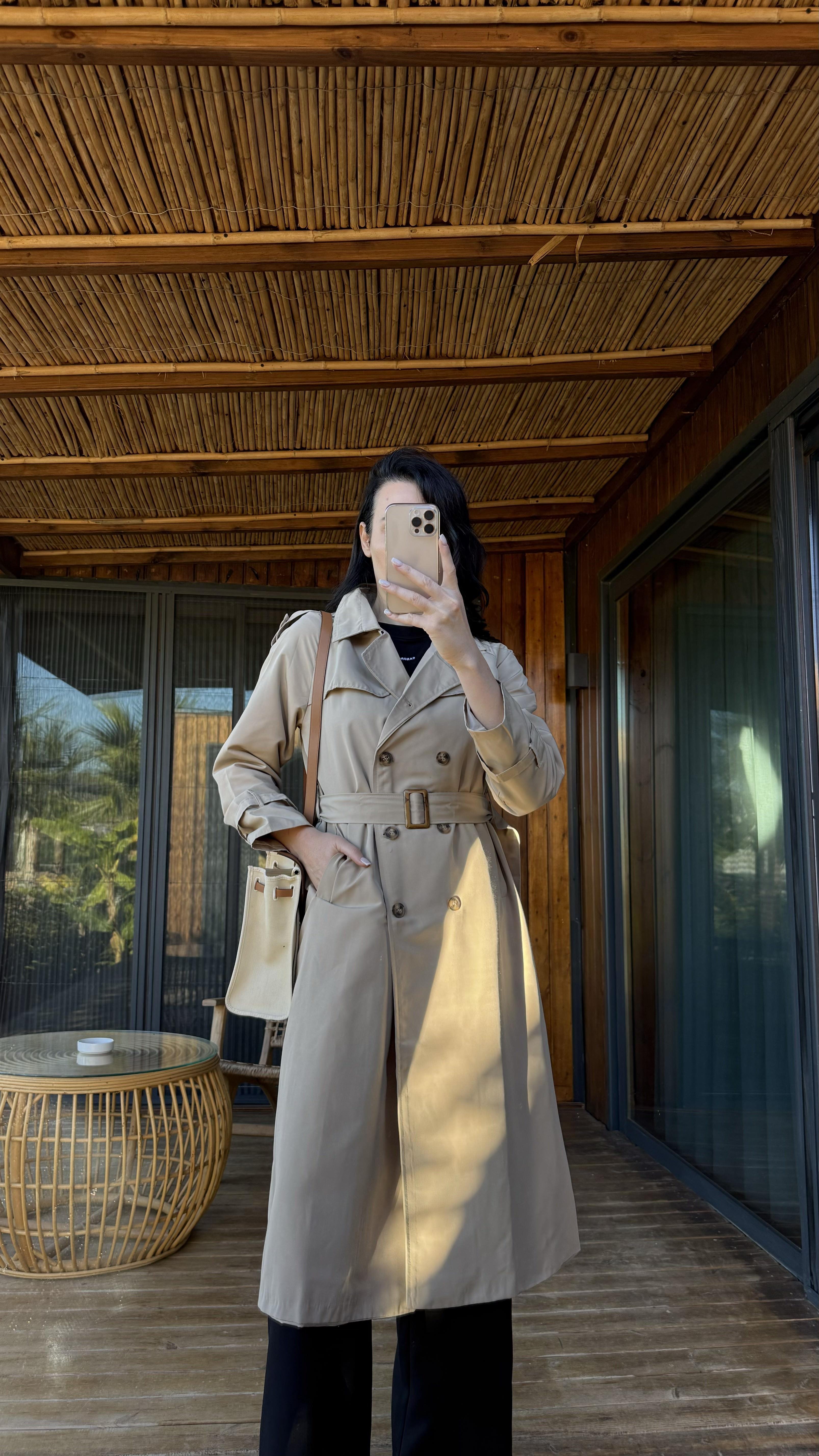 Bej Kendinden Kuşaklı Astarlı Trenchcoat