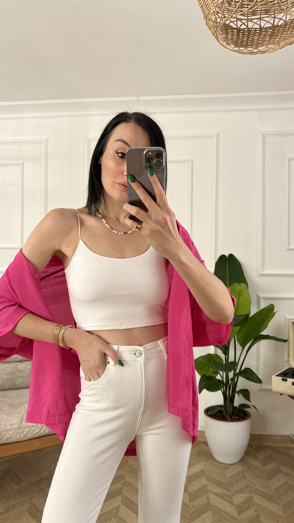 Beyaz İp Askılı Crop