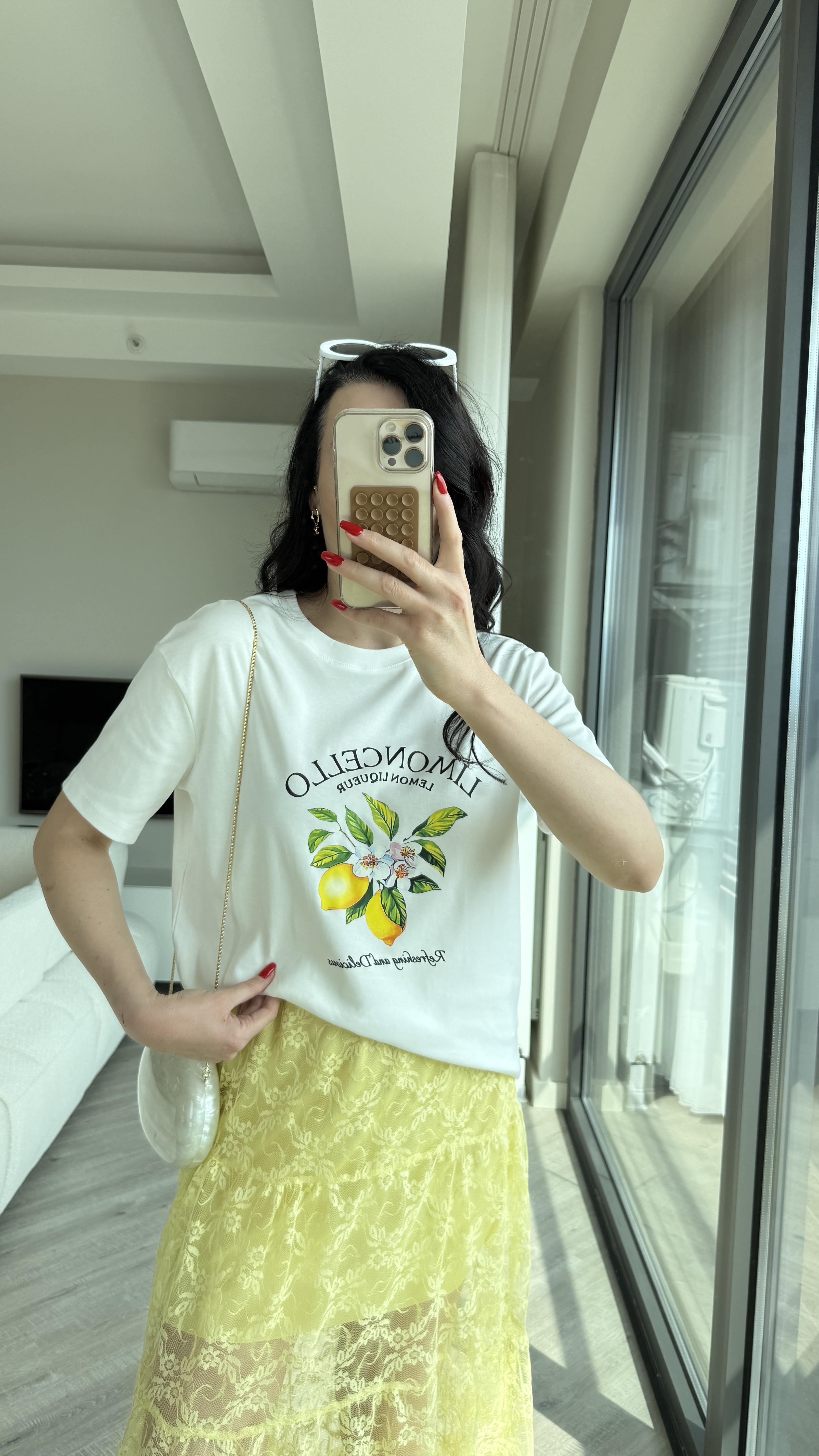 Beyaz Limon Baskılı Tshirt