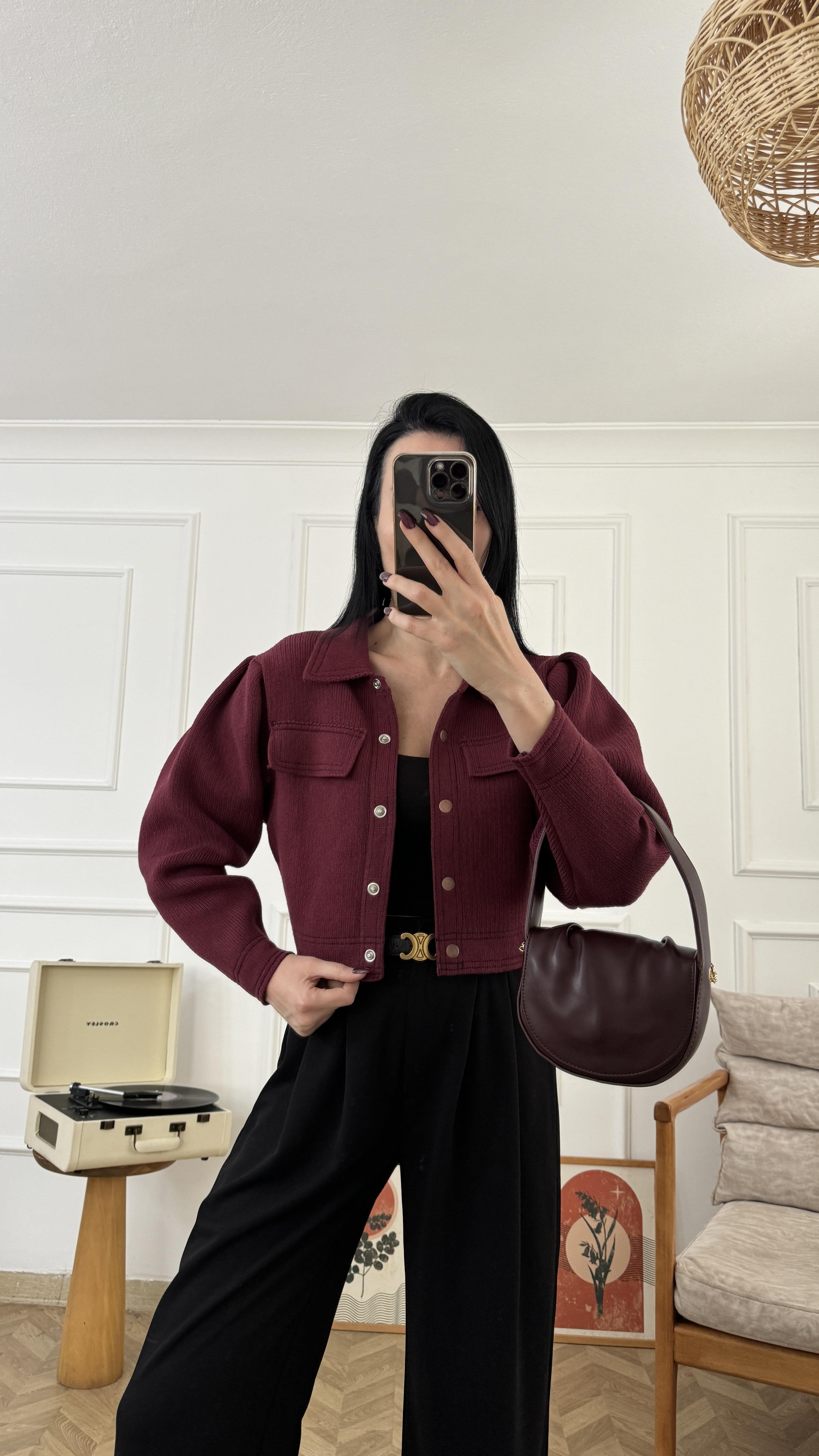 Bordo Balon Kol Ceket
