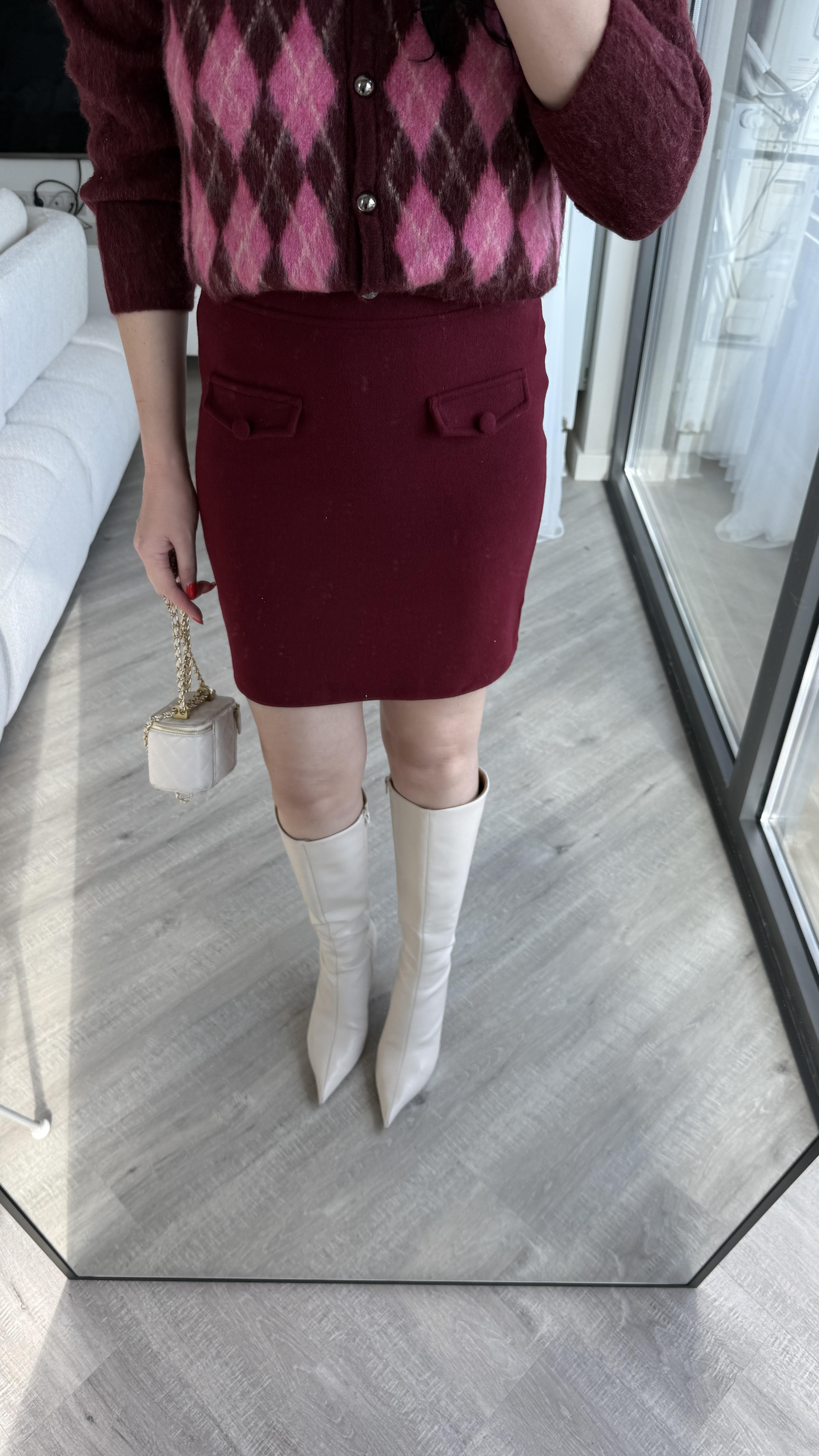Bordo Cep Detaylı Kaşe Etek