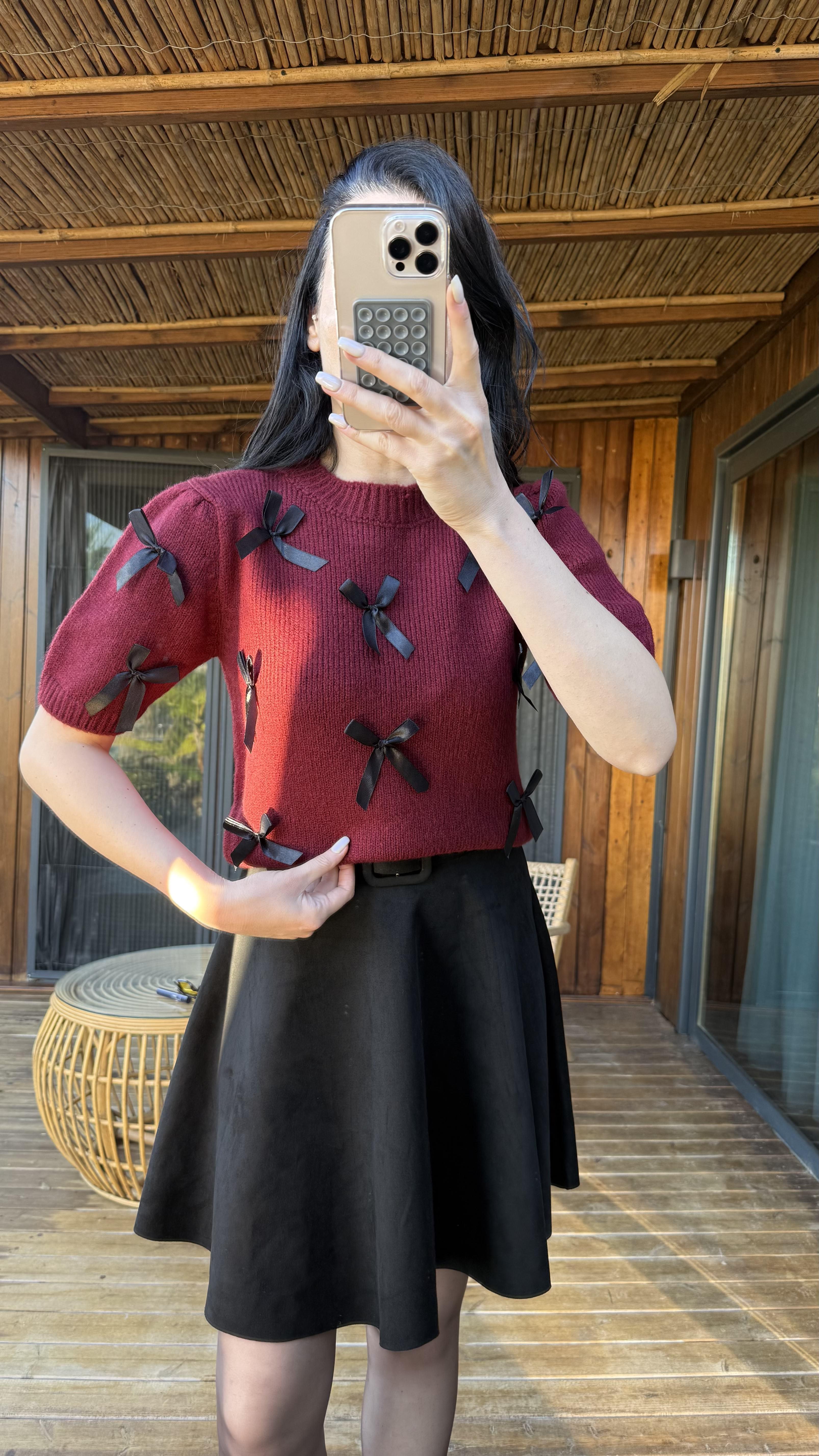 Bordo Kurdela Detaylı Triko