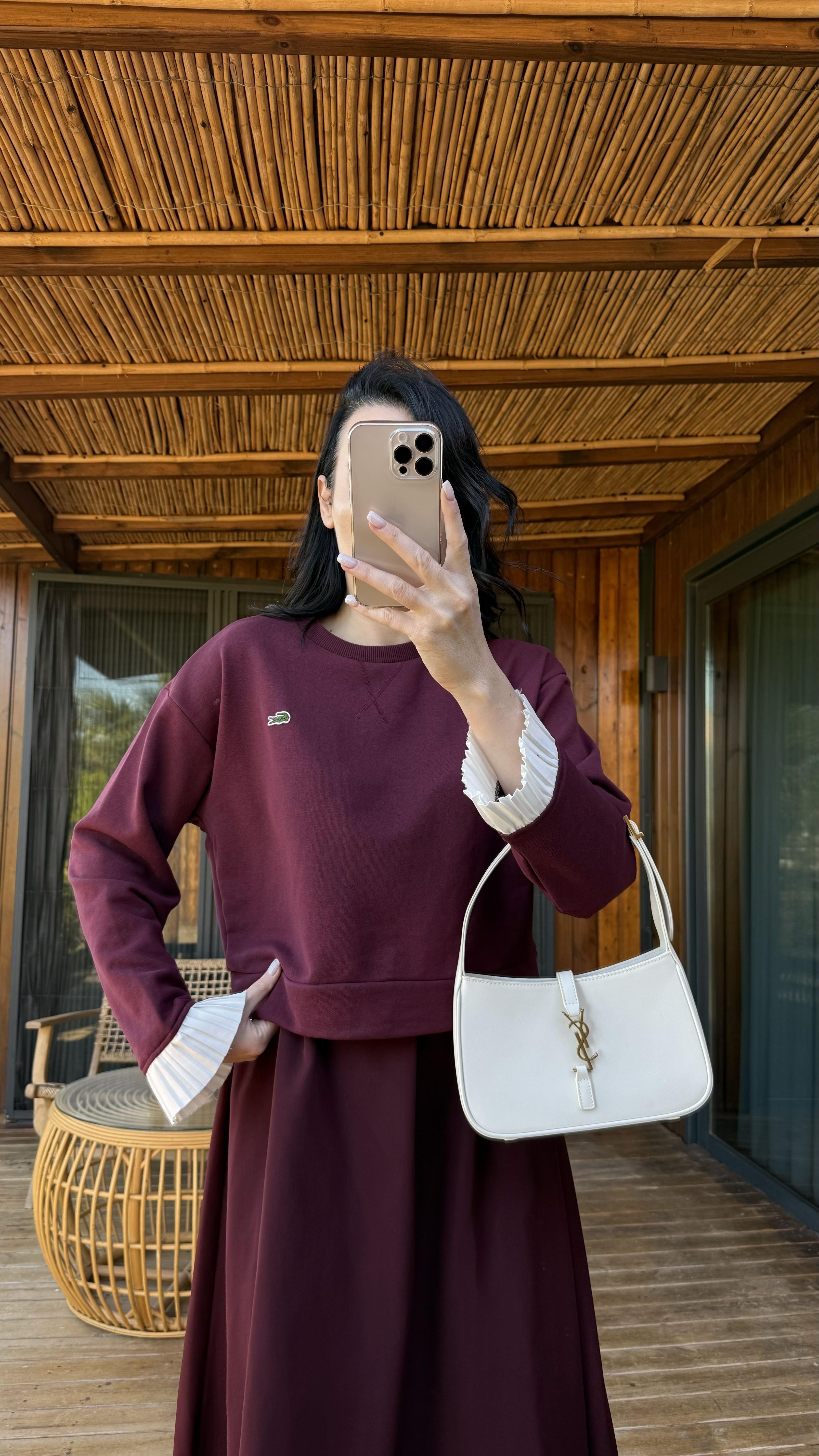 Bordo Logo Detaylı Sweat