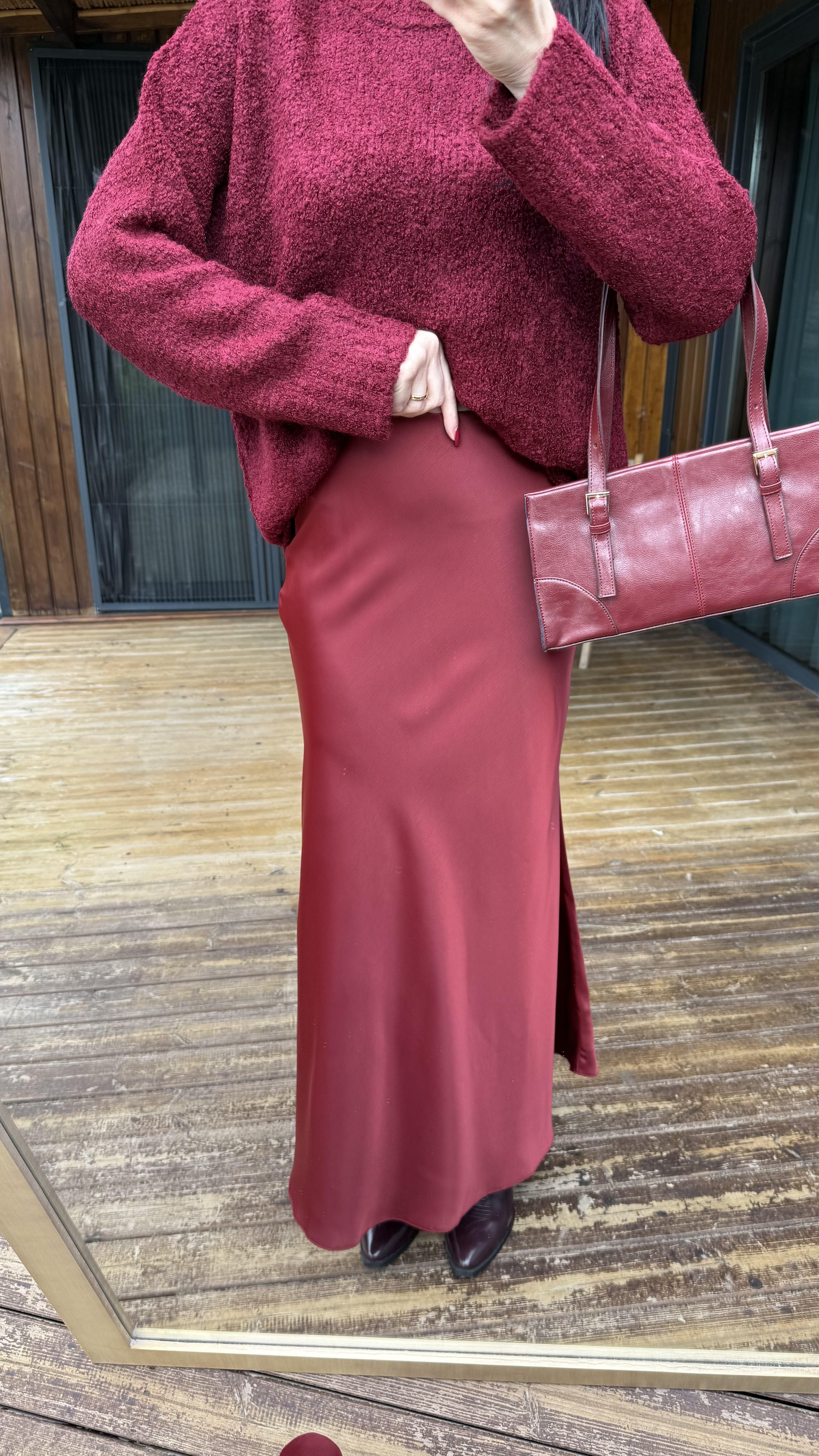 Bordo Maxi Boy Tok Saten Etek