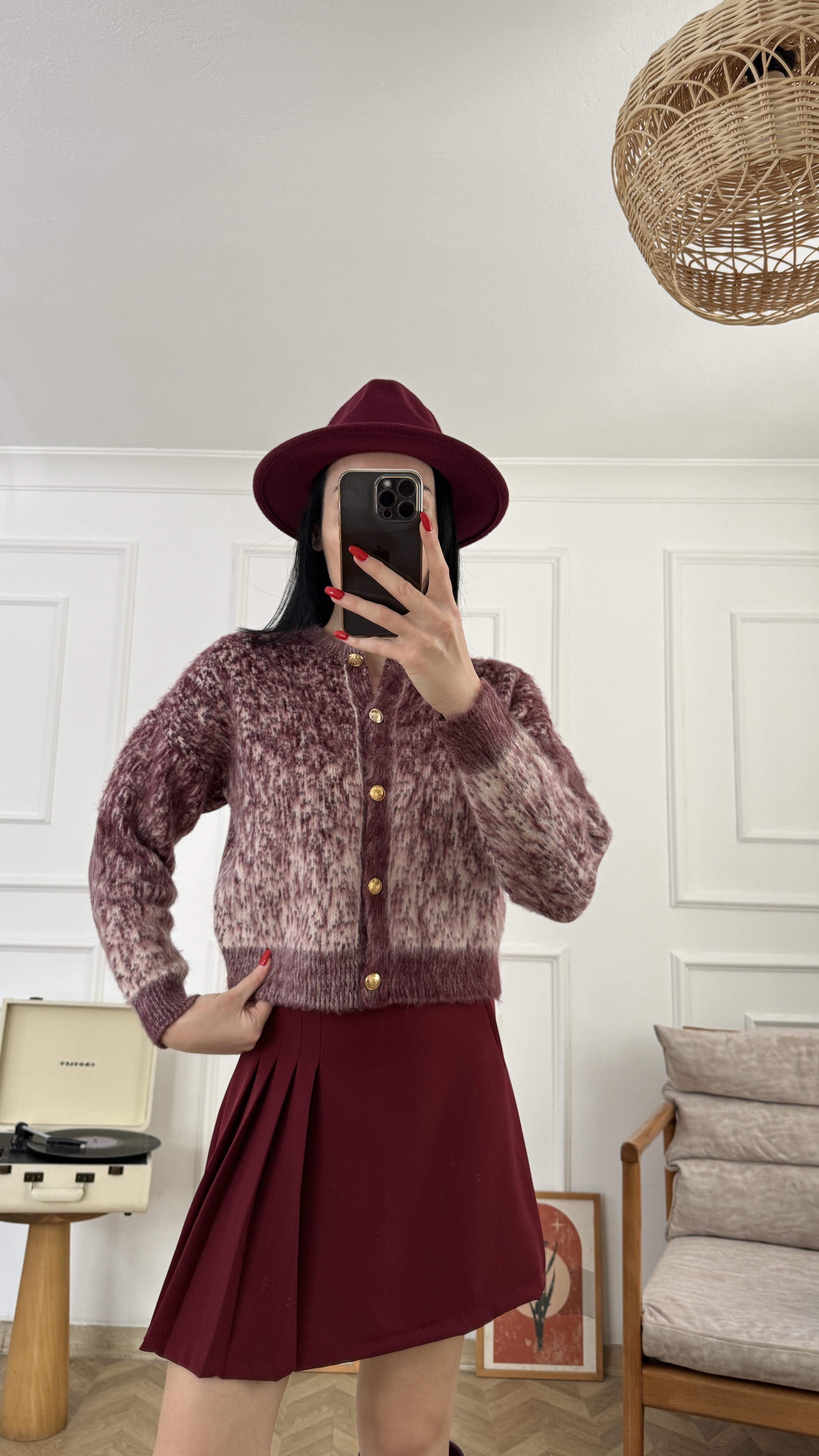 Bordo Vanilya Şardonlu Hırka