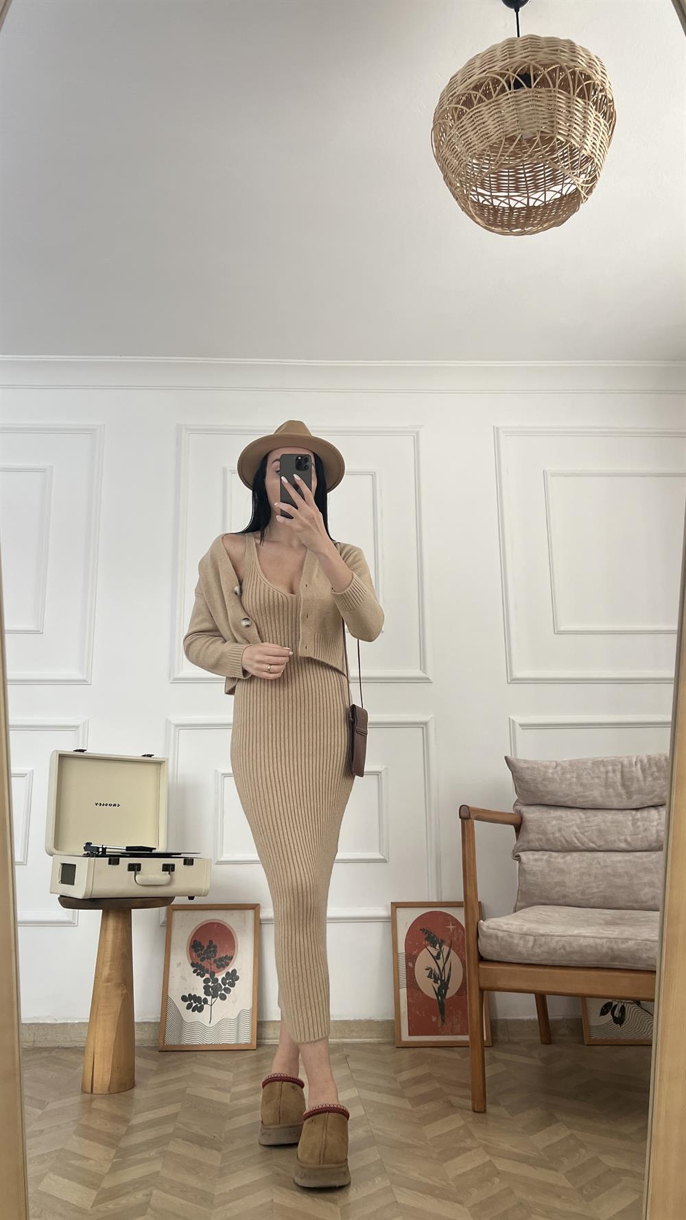 Camel Hırkalı Elbise Takım