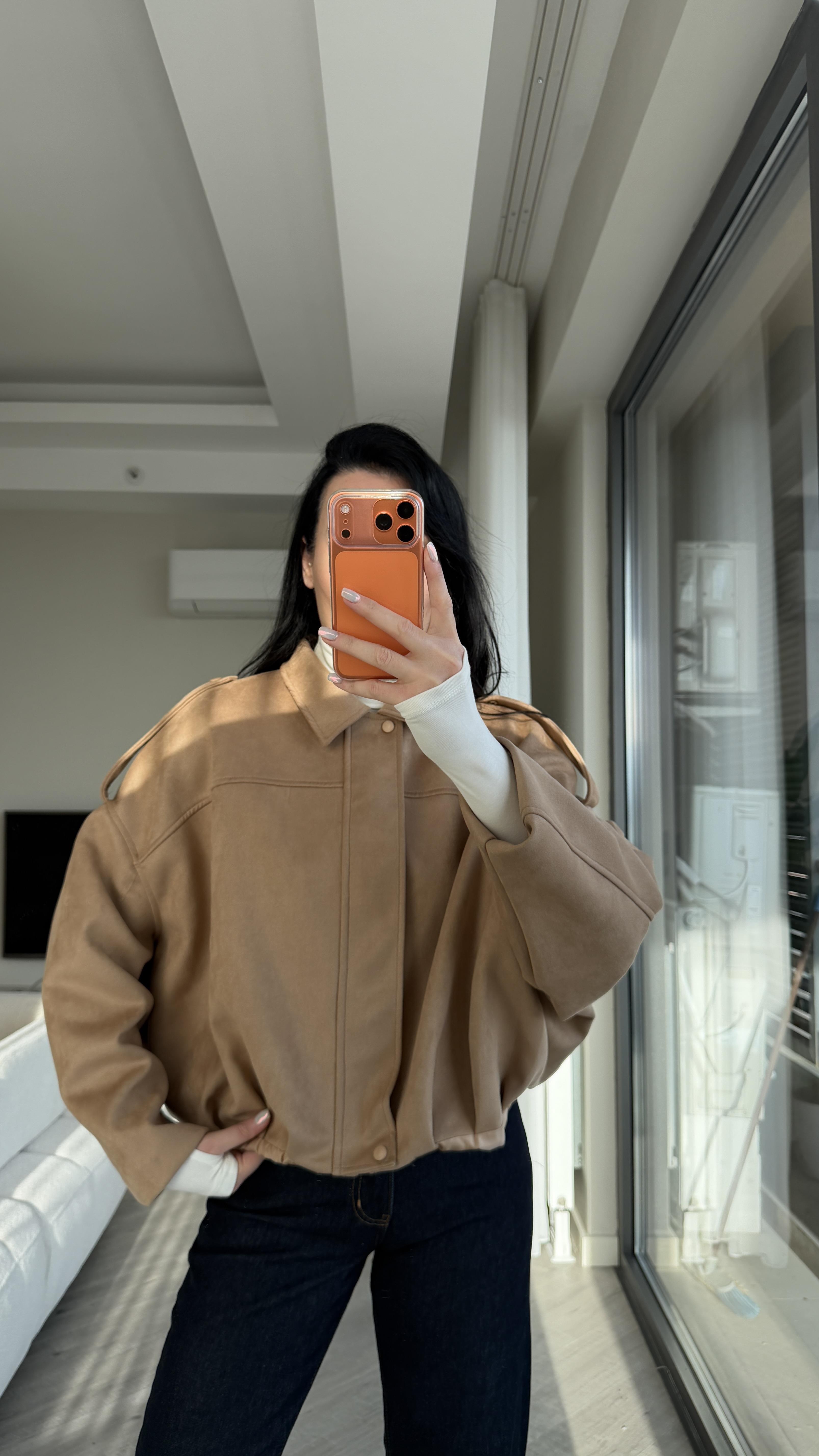 Camel Süet Bomber Ceket