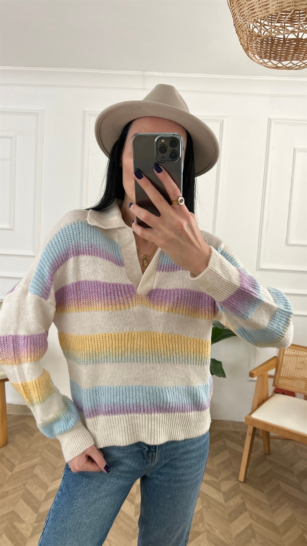 Eflatun Mavi Polo Yaka Triko