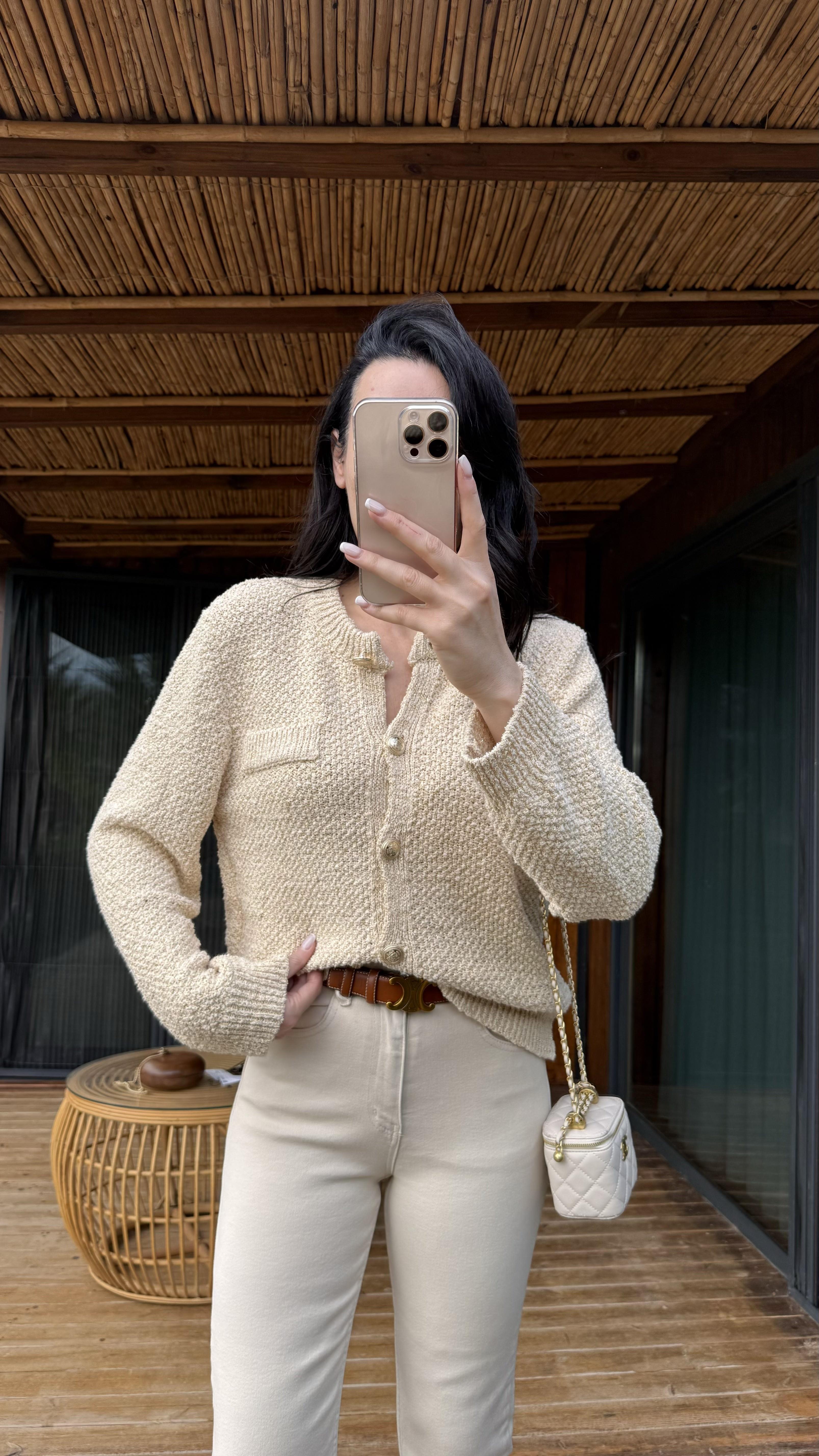 Ekru Gold Sim Geçişli Hırka