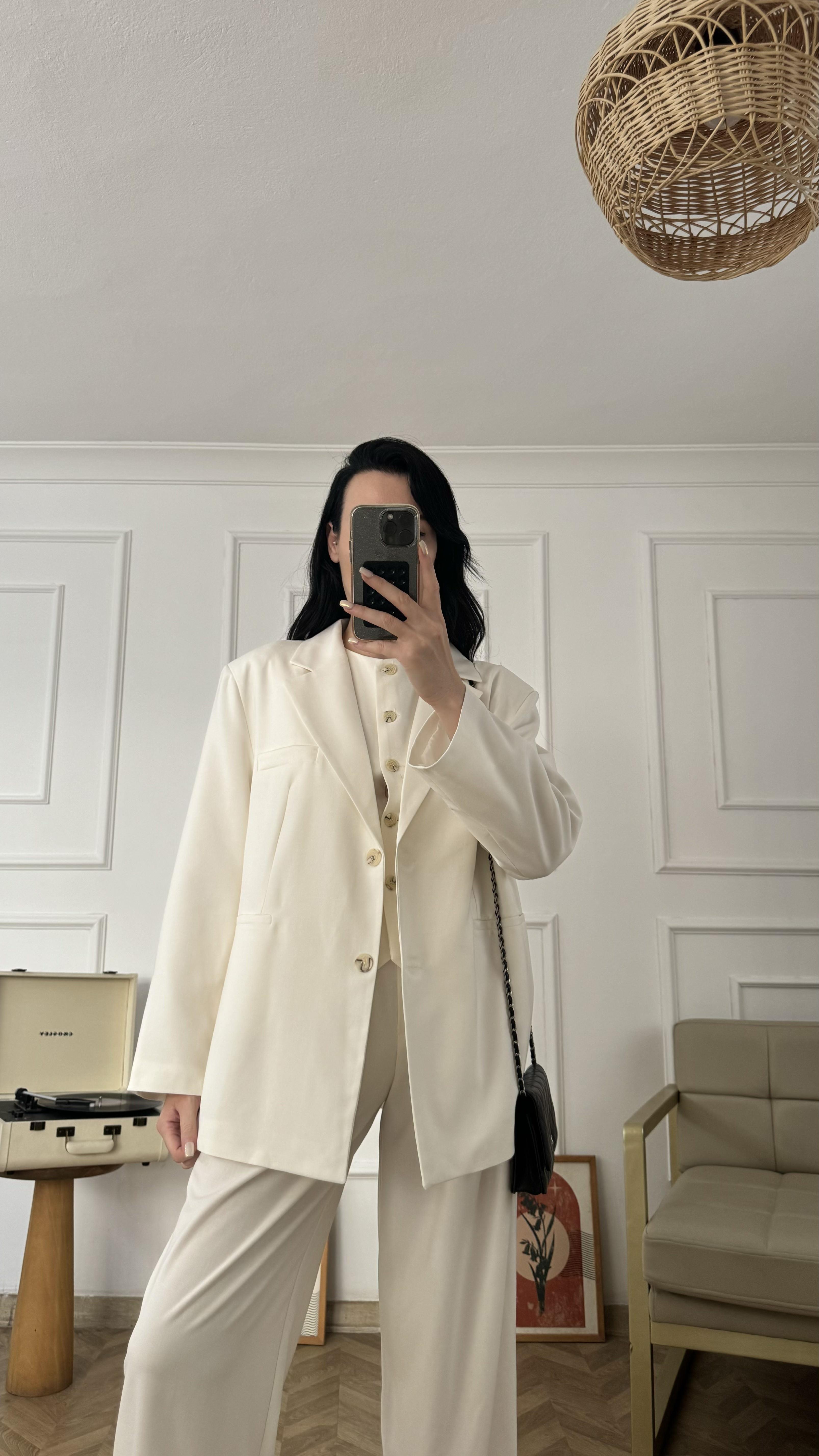 Ekru Oversize Blazer Ceket