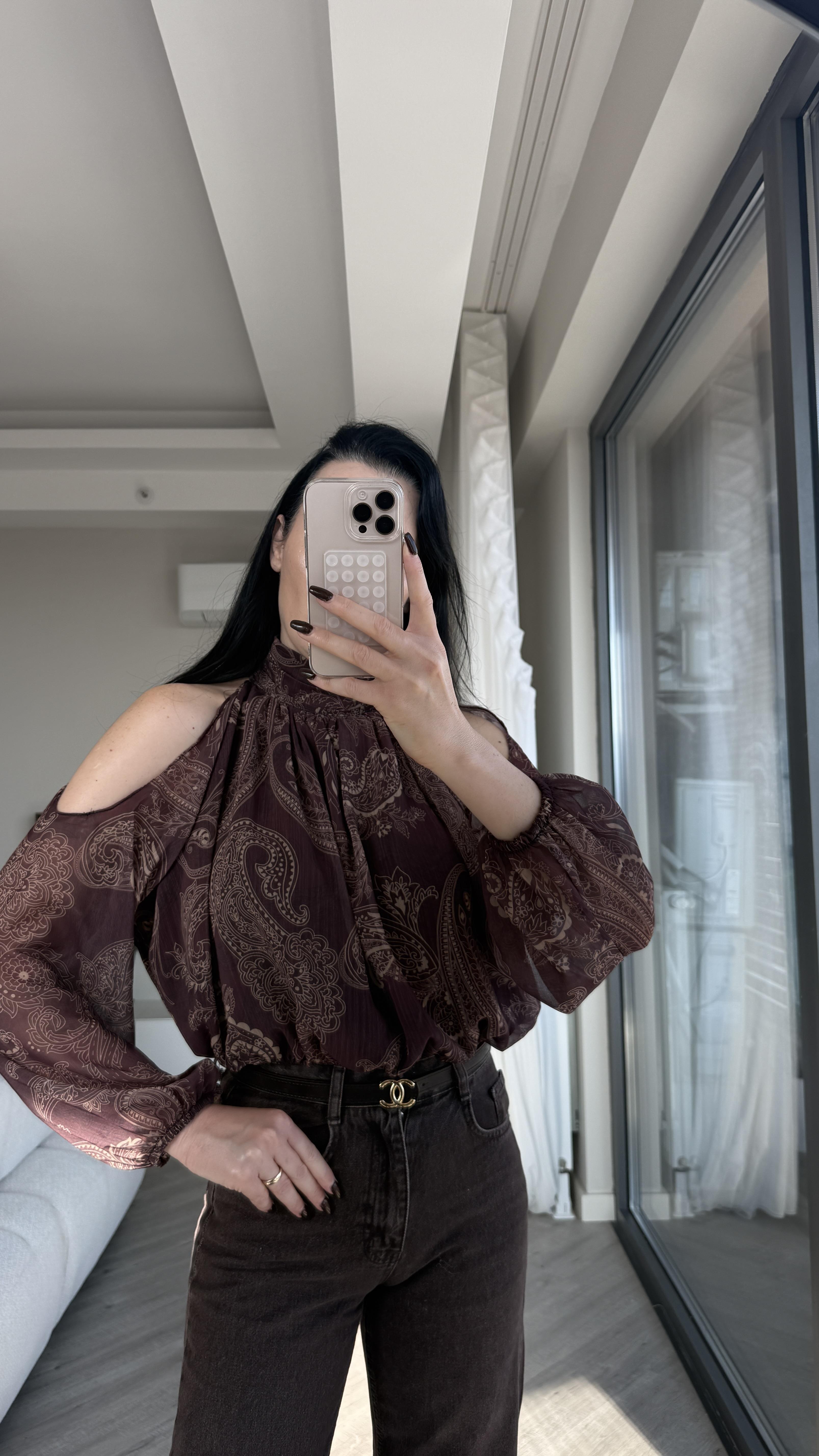 Etnik Desen Şifon Bluz