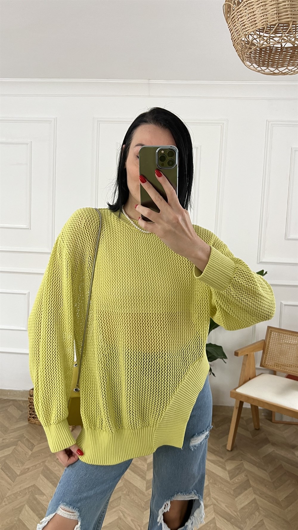 Fıstık Yeşili Asimetrik Triko 