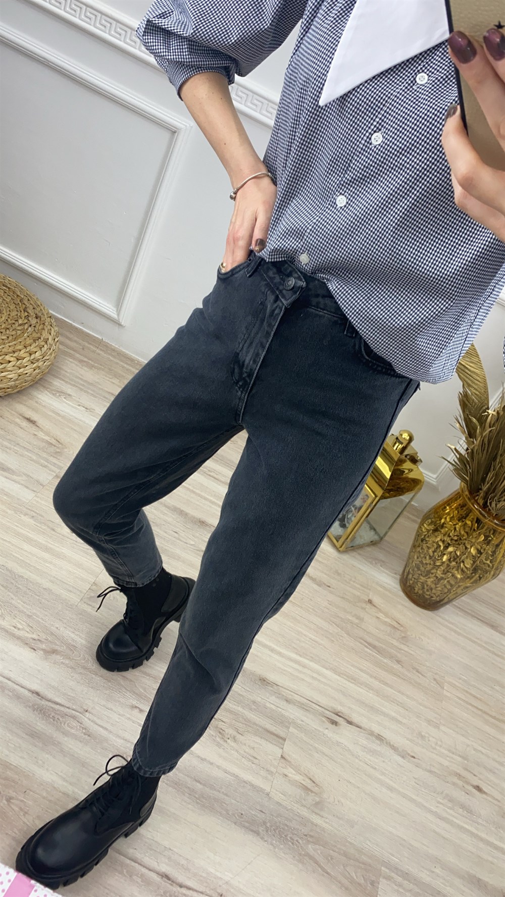 Füme Yüksek Bel Mom Jean