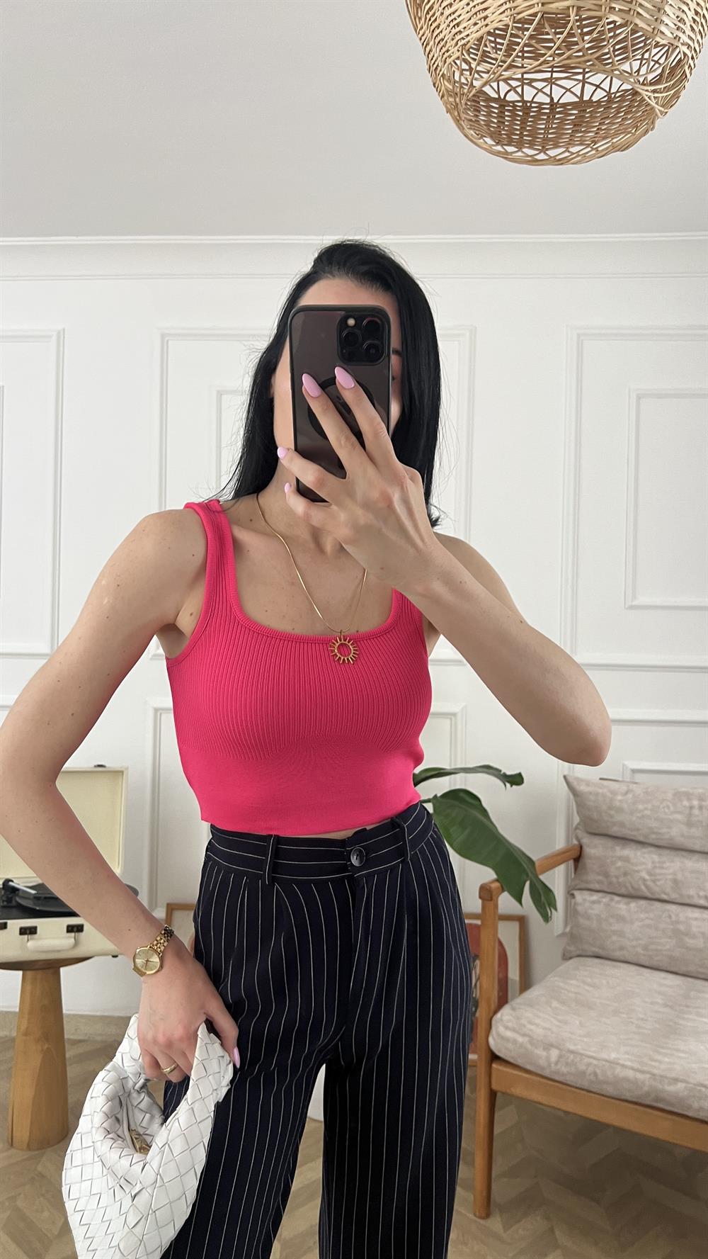 Fuşya Kalın Askılı Crop