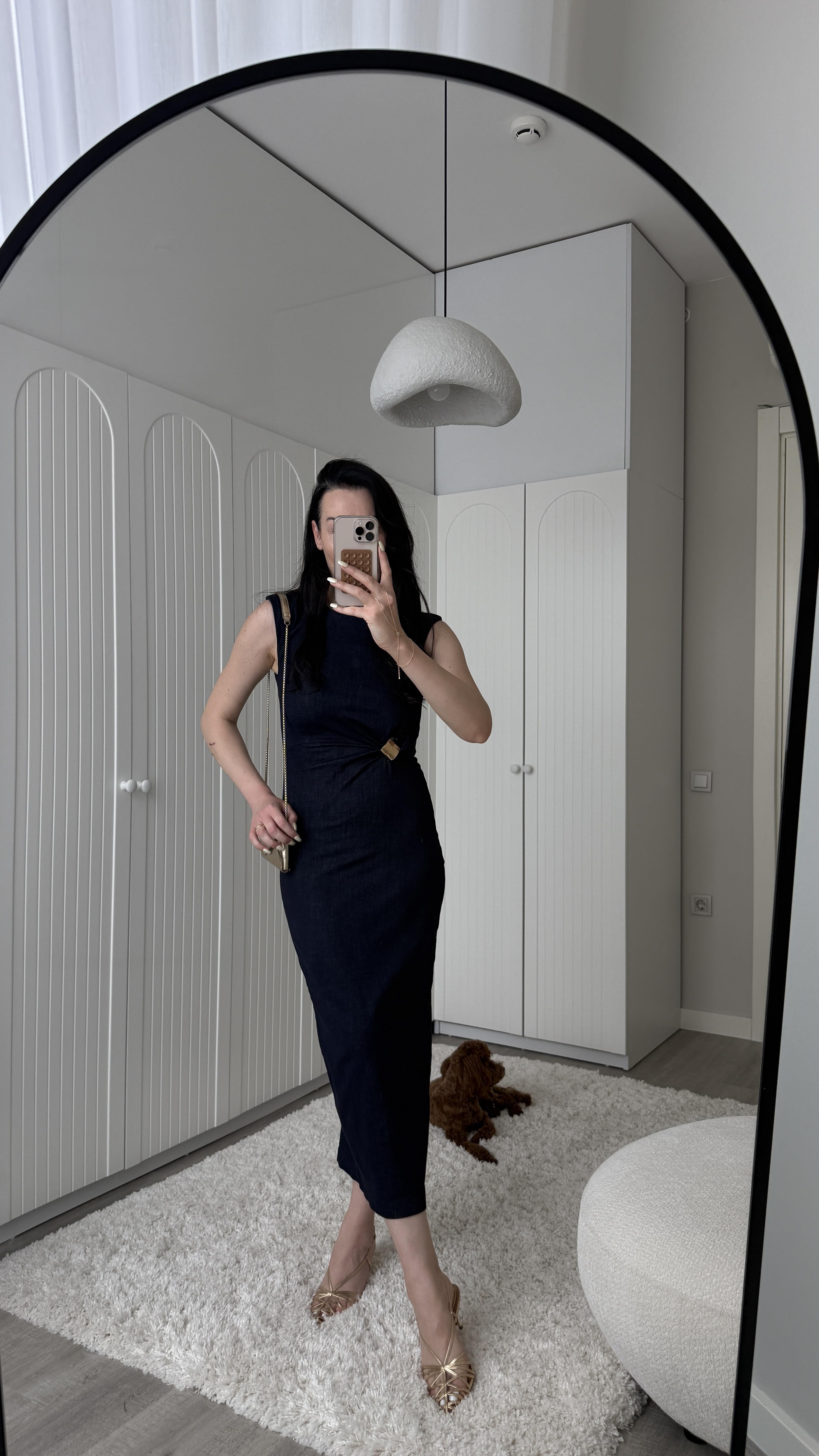 Gold Toka Detaylı Likralı Denim Elbise